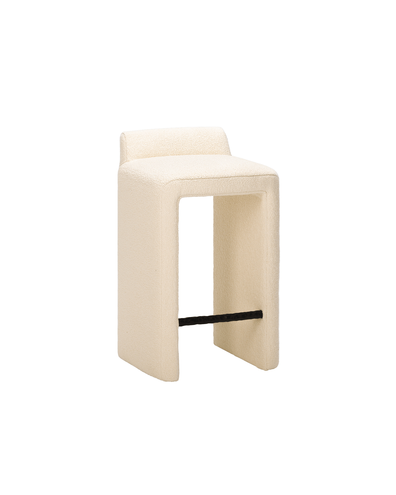 Solid Leg Stool by Studio Paolo Ferrari - cream bouclé upholstery, U-shaped base, integrated metal footrest