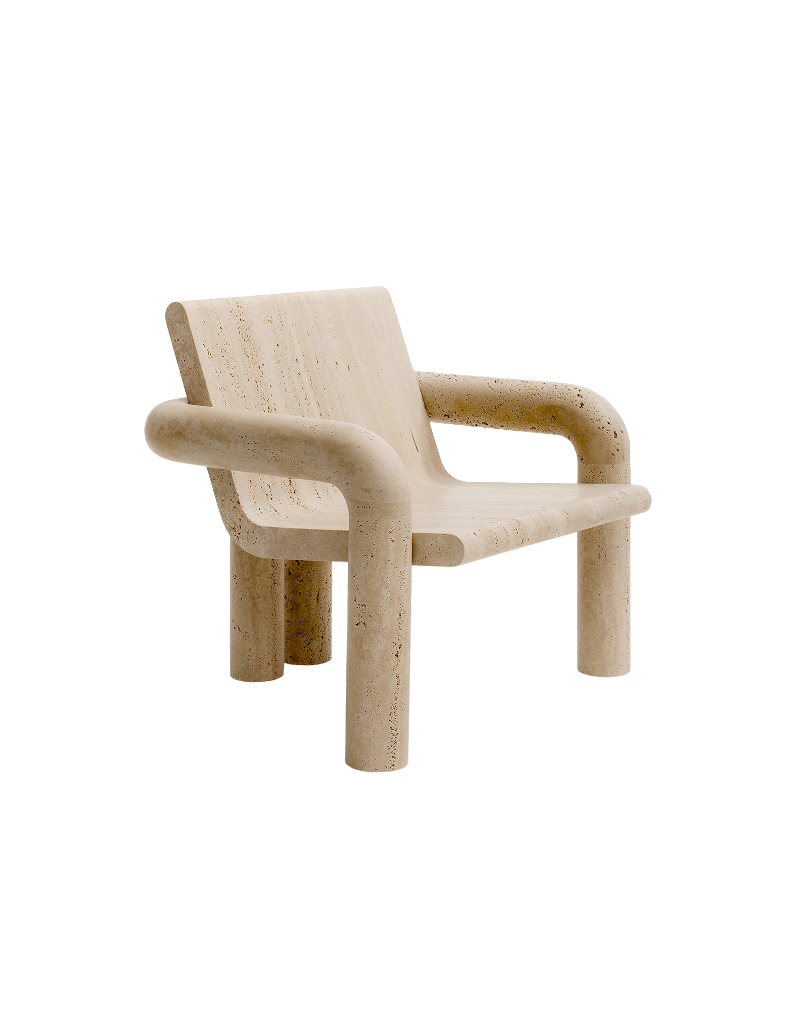 Tibur Lounge by Studio Paolo Ferrari - travertine lounge chair, monolithic stone form with cylindrical arms