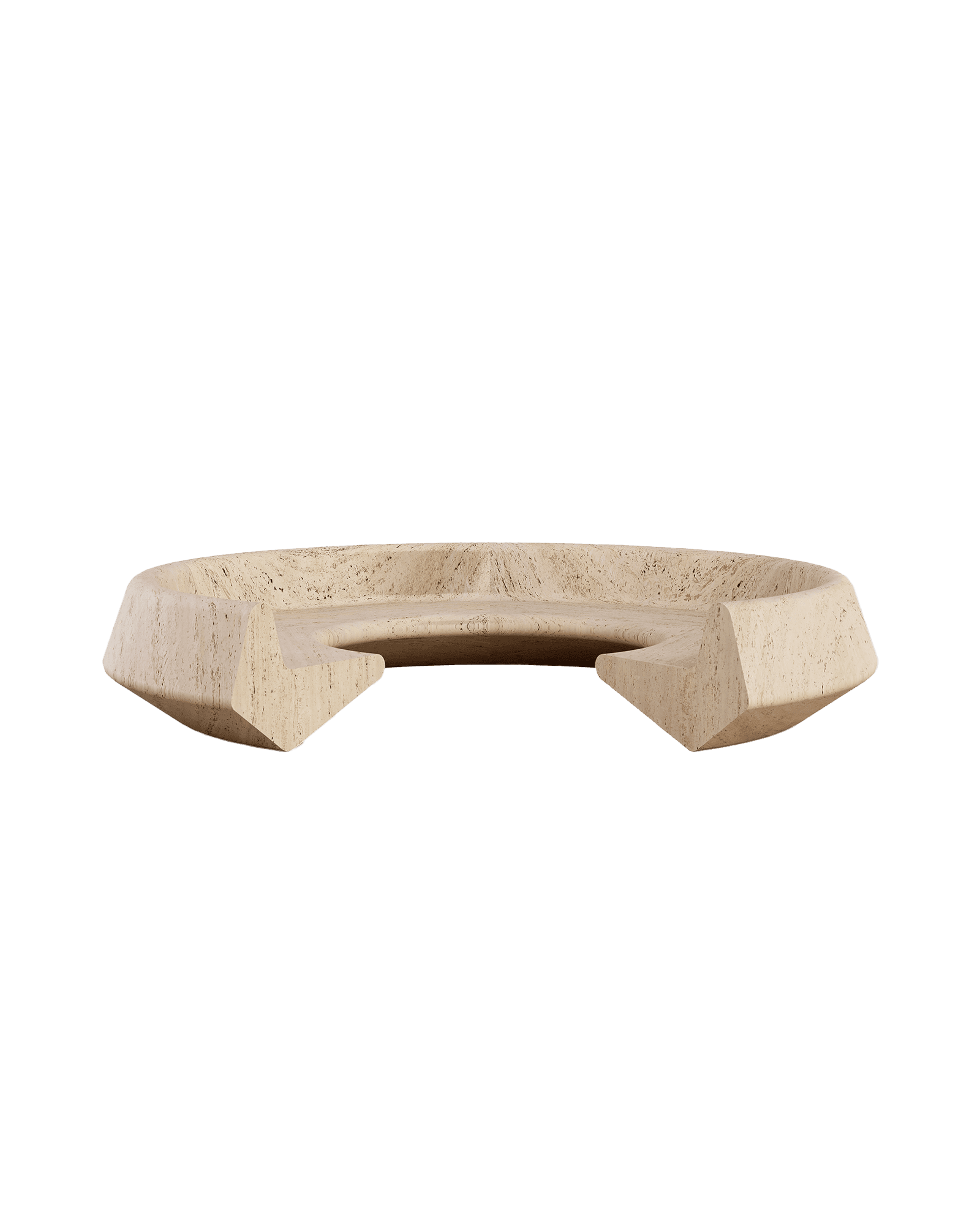 Tibur Sofa by Studio Paolo Ferrari - travertine bench, semicircular form, faceted angular ends