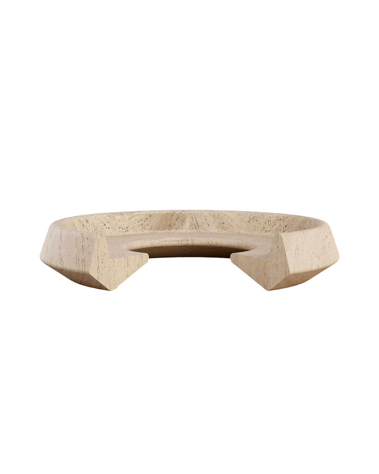 Tibur Sofa by Studio Paolo Ferrari - travertine bench, semicircular form, faceted angular ends