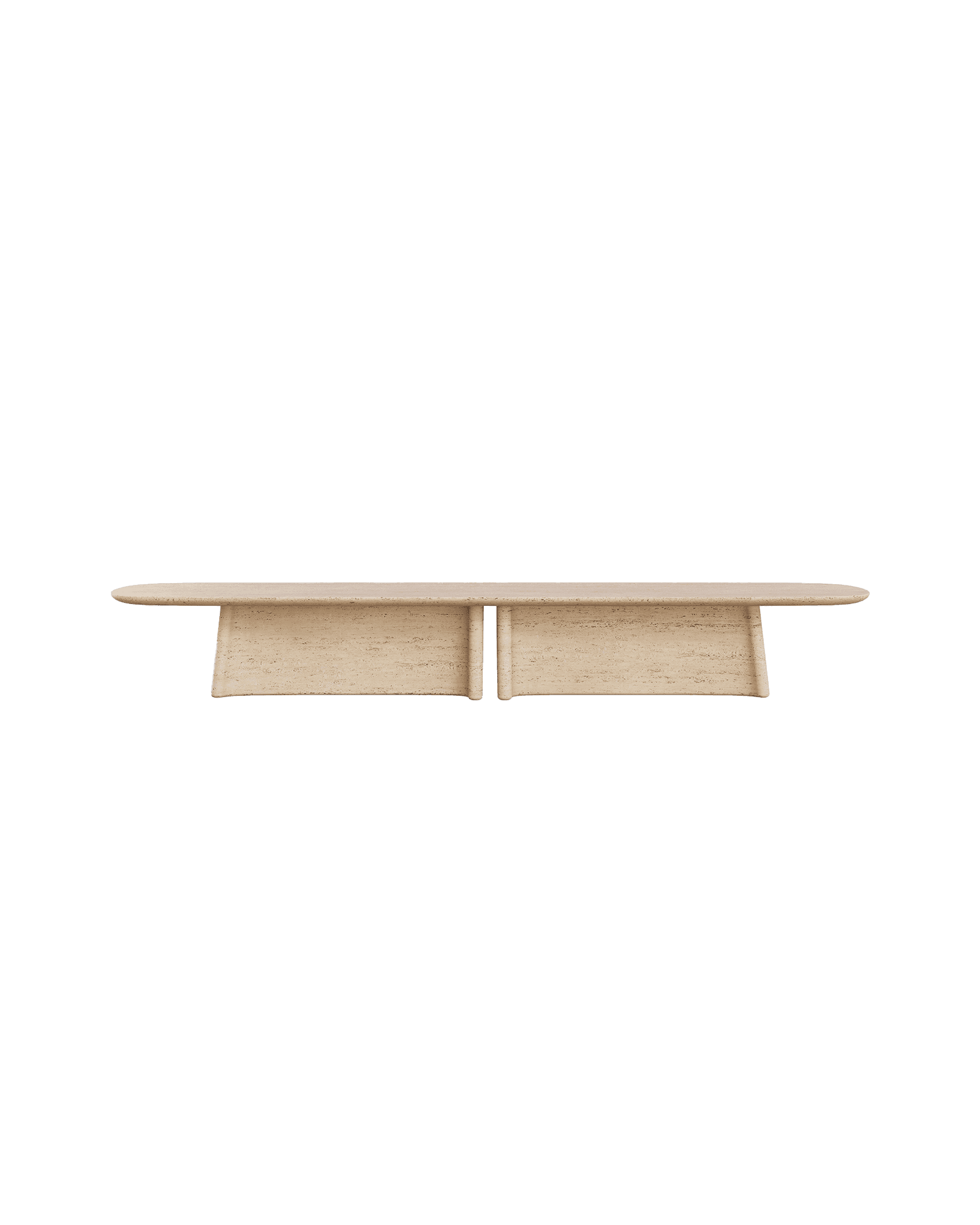 Tibur Table by Studio Paolo Ferrari - travertine coffee table, elongated slab on two rectangular bases