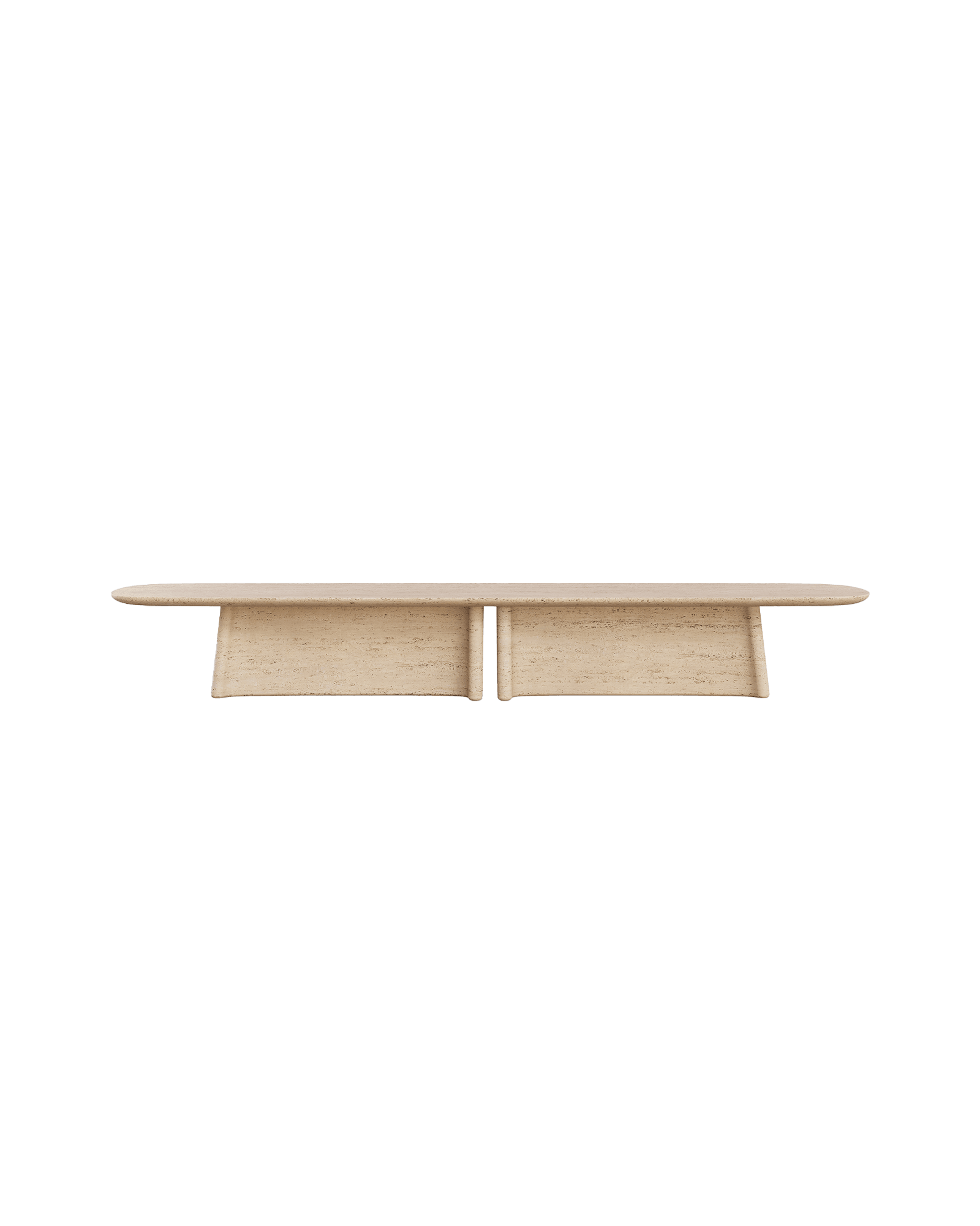 Tibur Table by Studio Paolo Ferrari - travertine coffee table, elongated slab on two rectangular bases