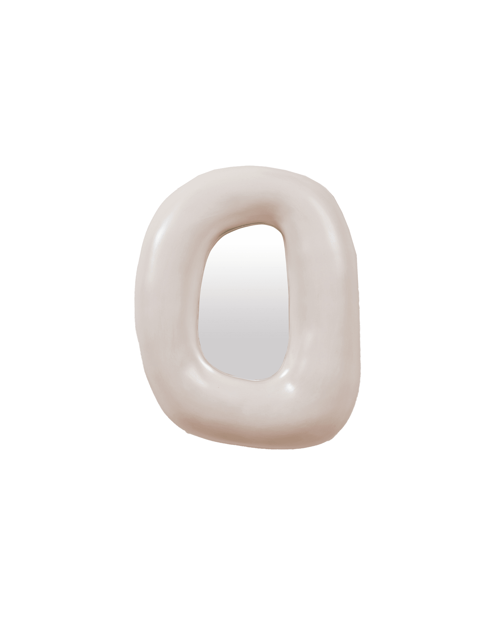 Aphrodyte ceramic mirror by Elsa Foulon - organic O-shaped cream glazed frame with rectangular reflective surface