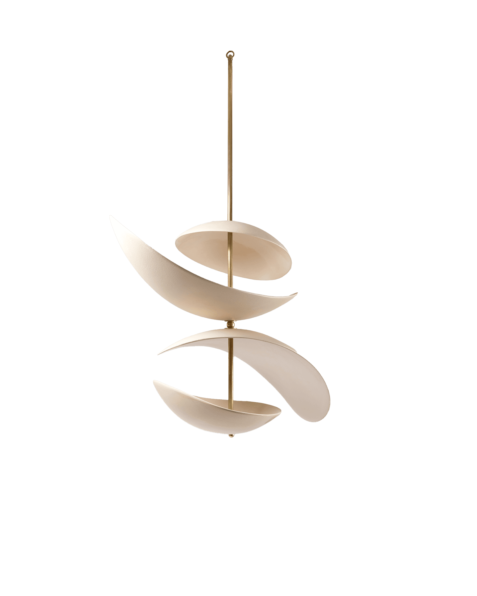 Selene pendant by Elsa Foulon - cascading ceramic shell shades on a brass rod, layered sculptural silhouette