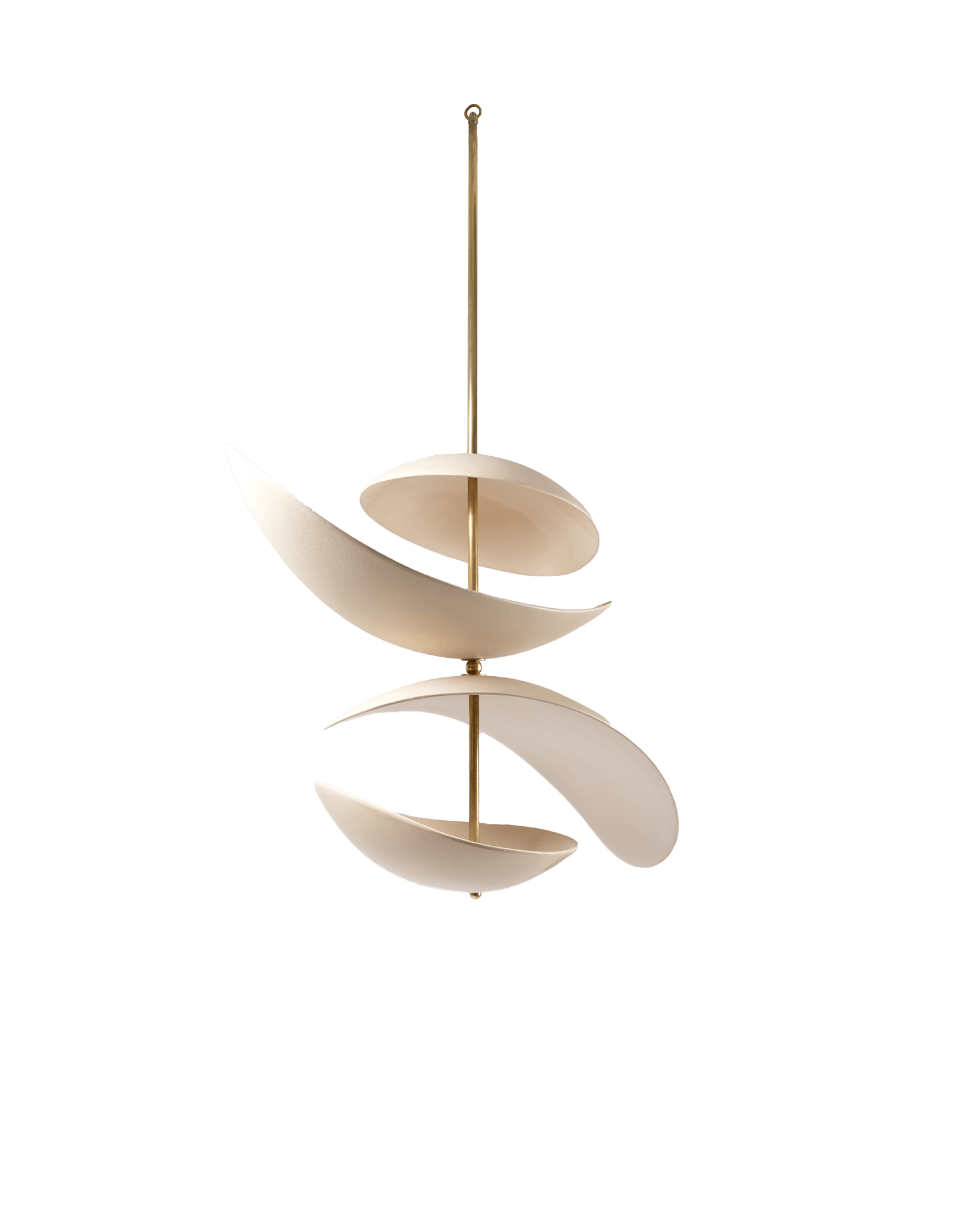 Selene pendant by Elsa Foulon - cascading ceramic shell shades on a brass rod, layered sculptural silhouette
