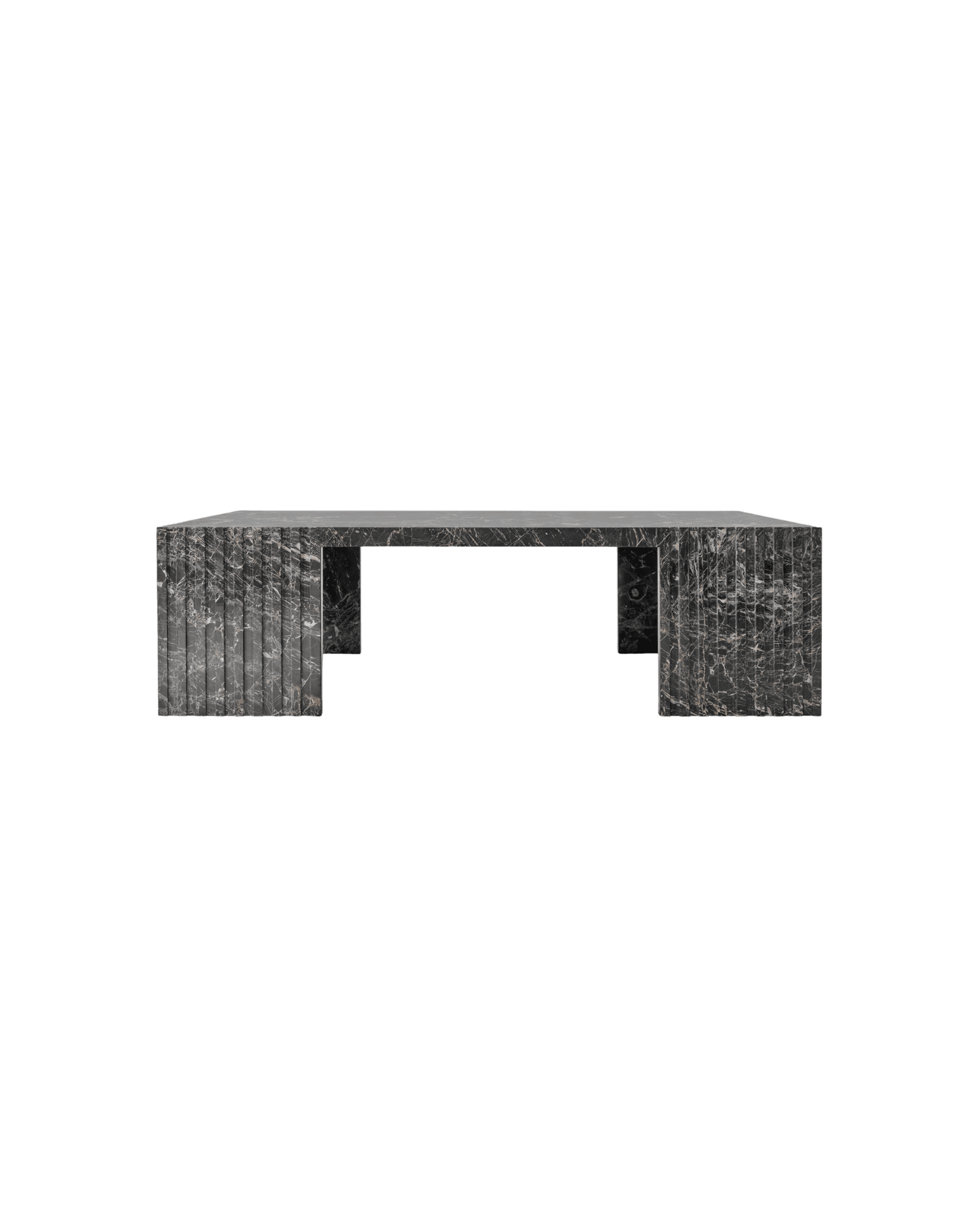 Hong Kong Coffee Table by GEOSTUDIO - dark marble coffee table, fluted legs, gold and grey veining