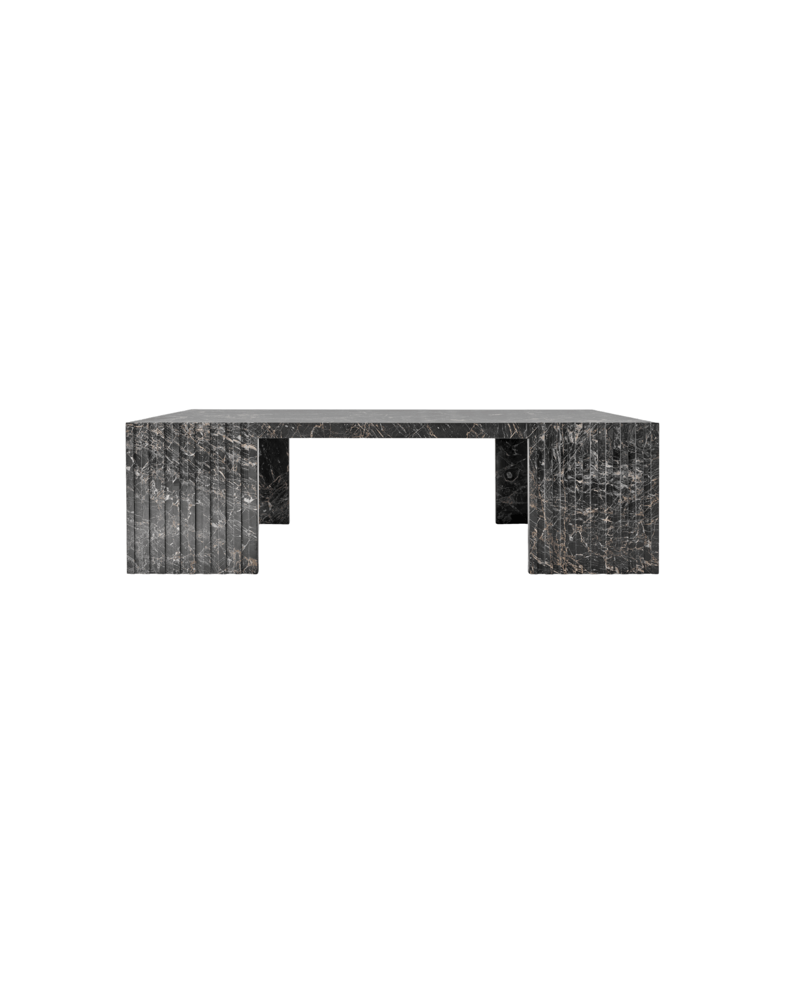Hong Kong Coffee Table by GEOSTUDIO - dark marble coffee table, fluted legs, gold and grey veining