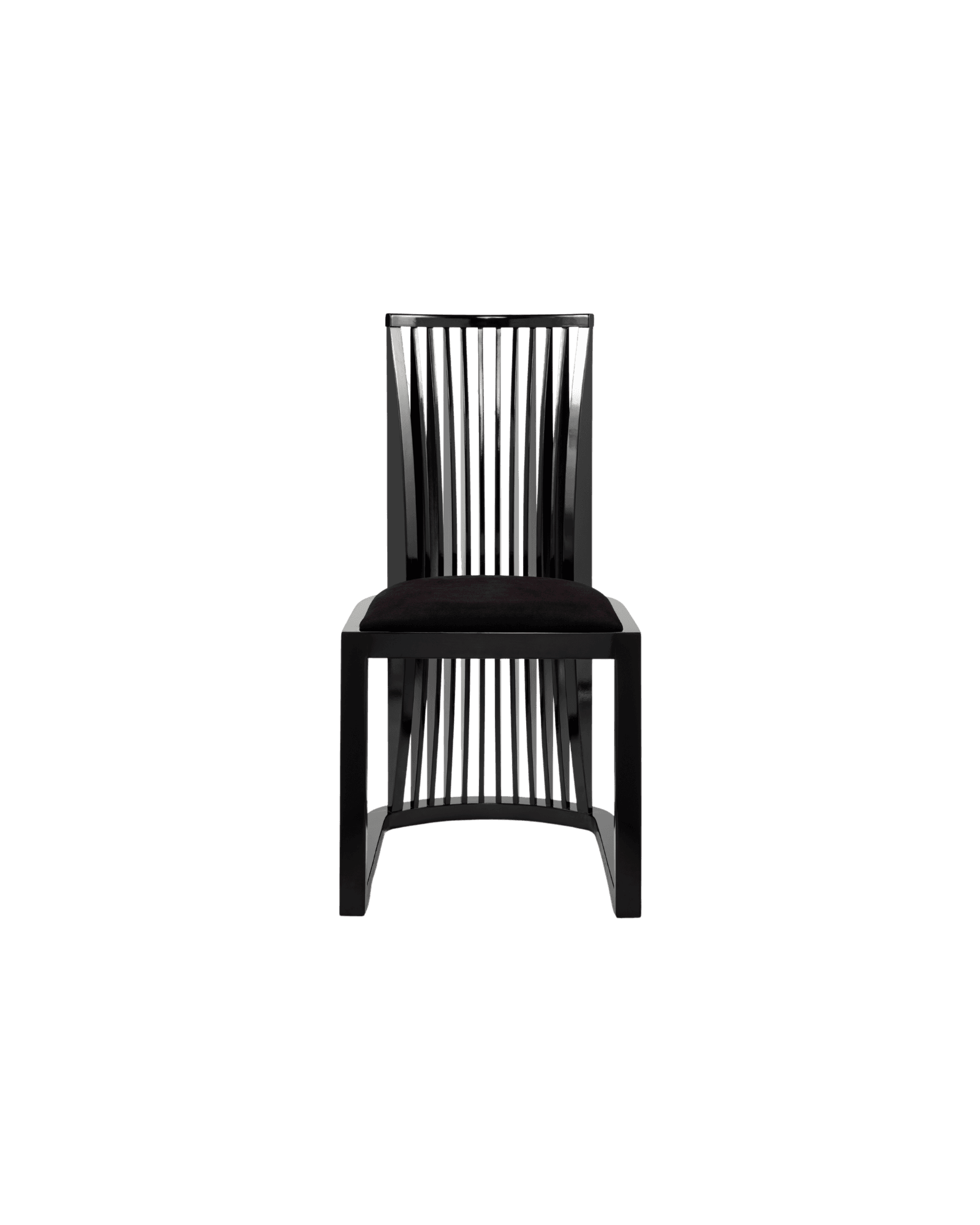 Kong Chair by GEOSTUDIO - black lacquered dining chair, slatted backrest, dark velvet seat