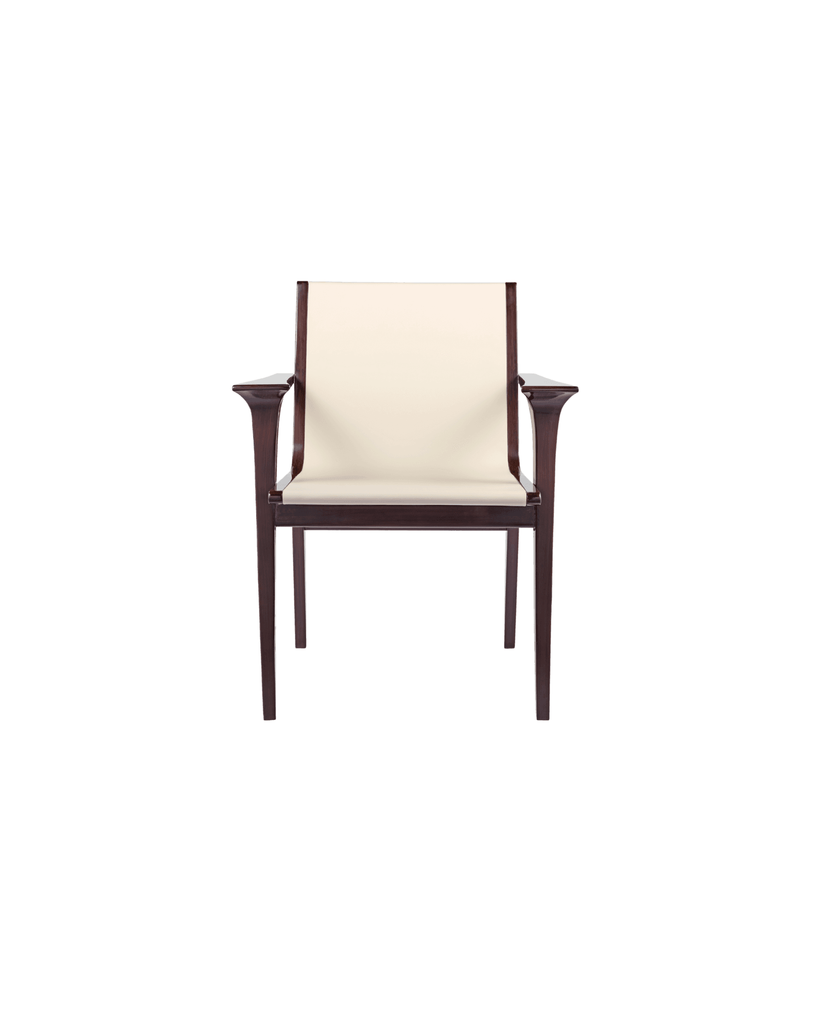 Prague Chair by GEOSTUDIO - dark beechwood armchair, curved arms, cream leather upholstery
