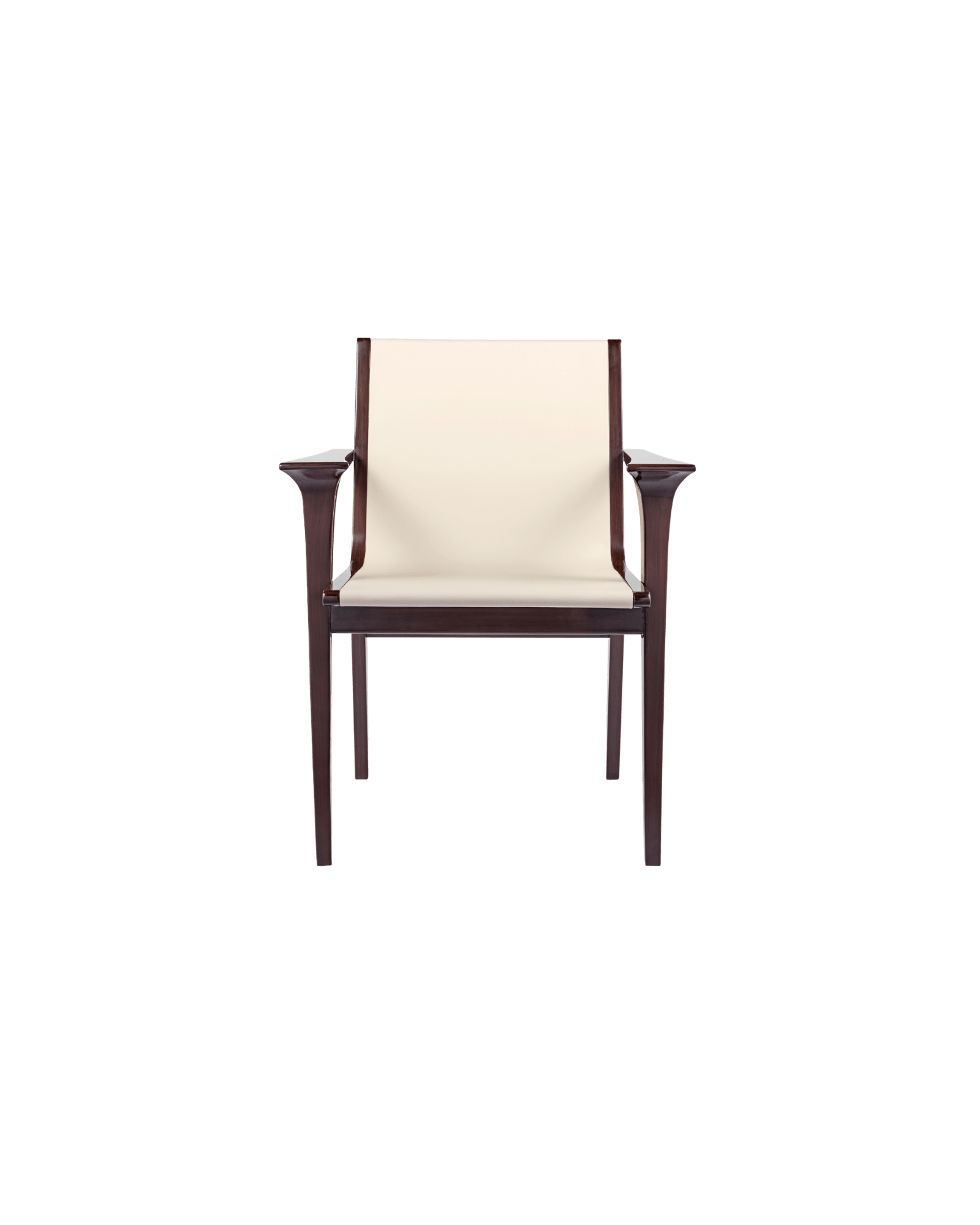 Prague Chair by GEOSTUDIO - dark beechwood armchair, curved arms, cream leather upholstery