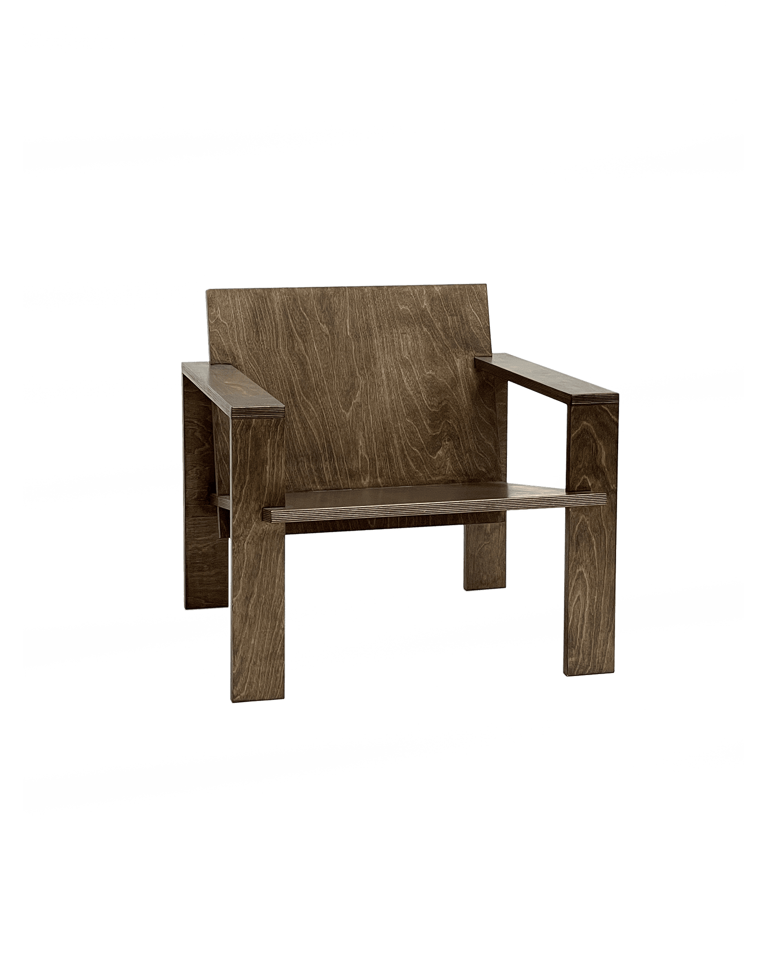 Lounge Chair by Goons - dark wenge plywood armchair, geometric boxy form with exposed layered edges