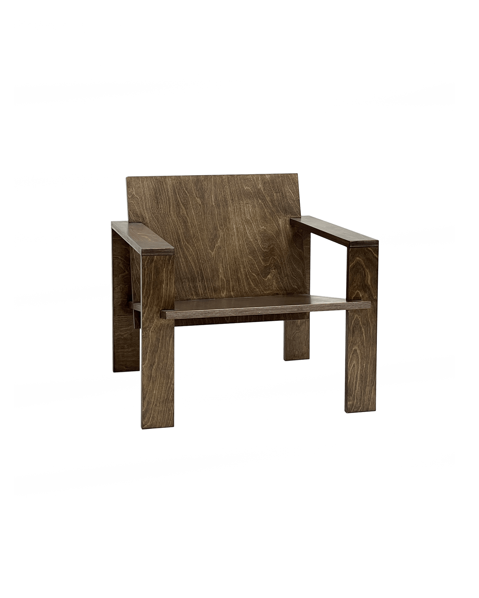 Lounge Chair by Goons - dark wenge plywood armchair, geometric boxy form with exposed layered edges