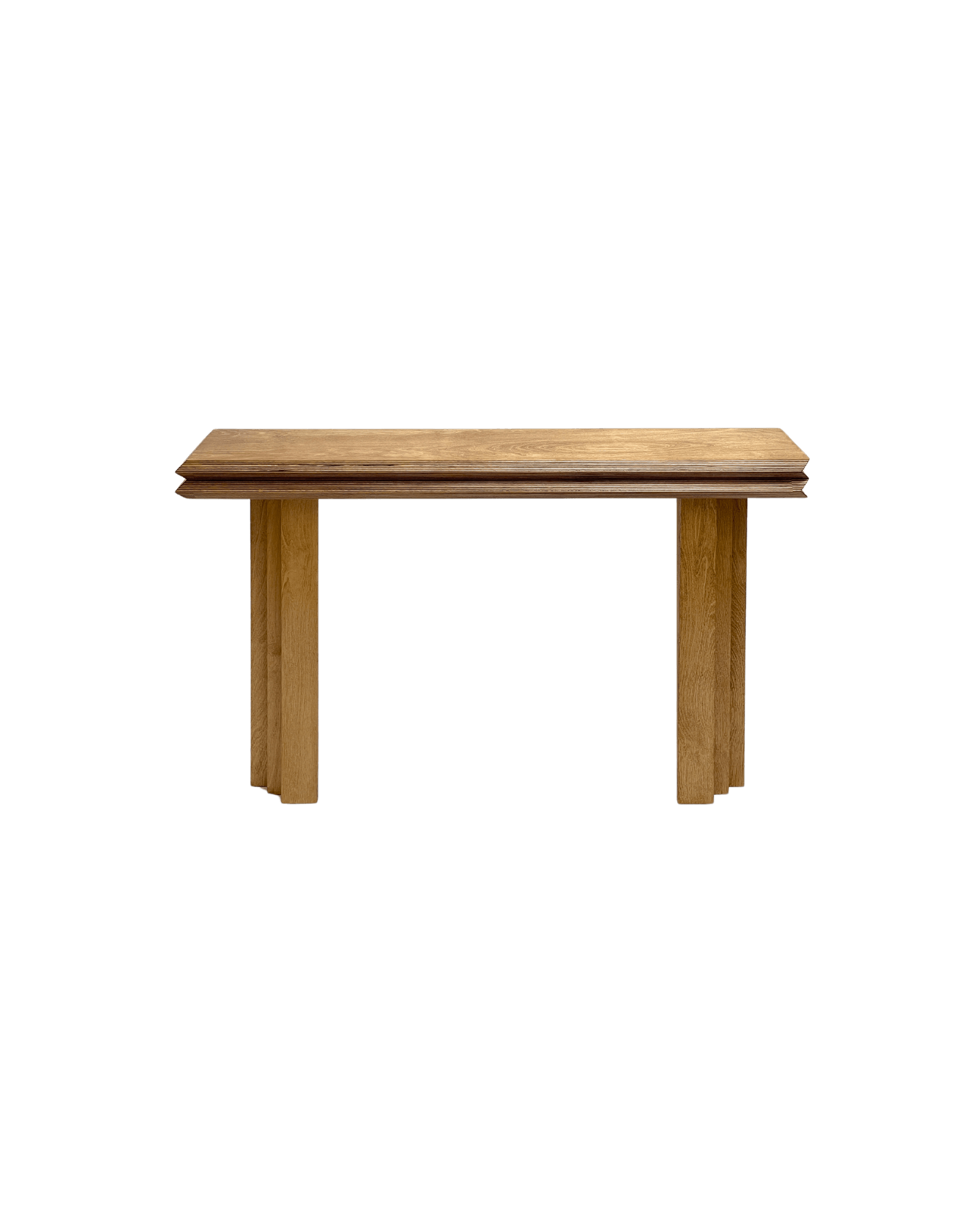 M Console by Goons - birch plywood console table, fluted layered edge and thick multi-panel legs
