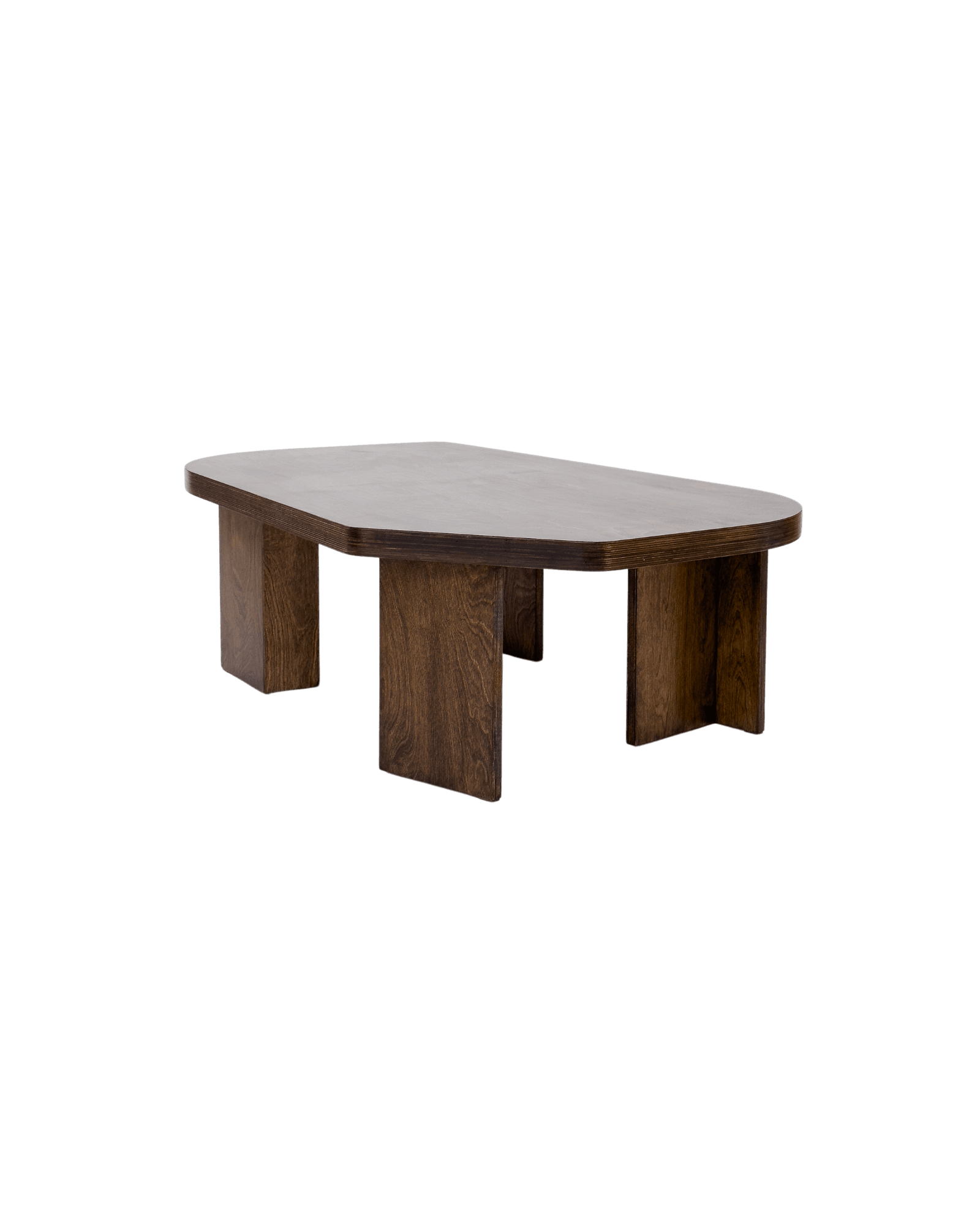 Room Table by Goons - dark birch plywood coffee table, thick slab legs and rounded corners