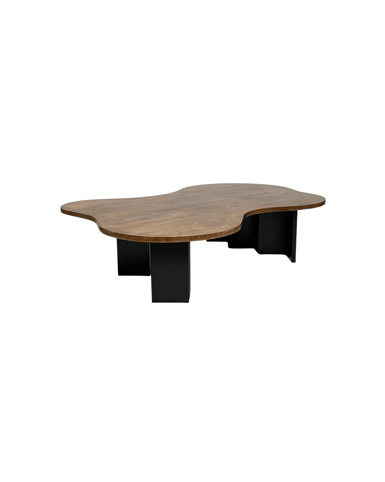 Two Tones Spill Table by Goons - organic plywood top on black block bases, freeform asymmetric silhouette