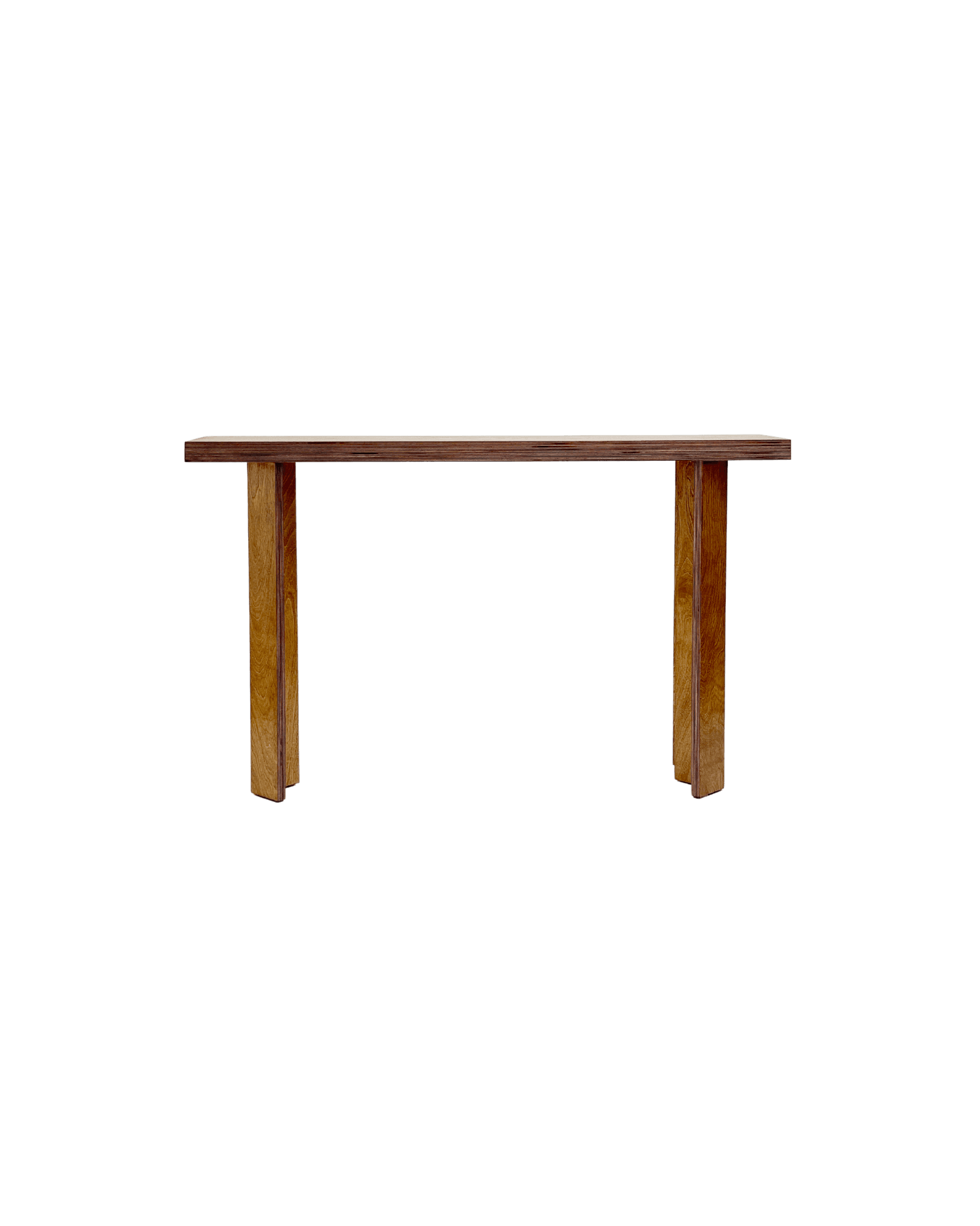 Standard Console by Goons - dark plywood console table, inset legs with contrasting layered edges