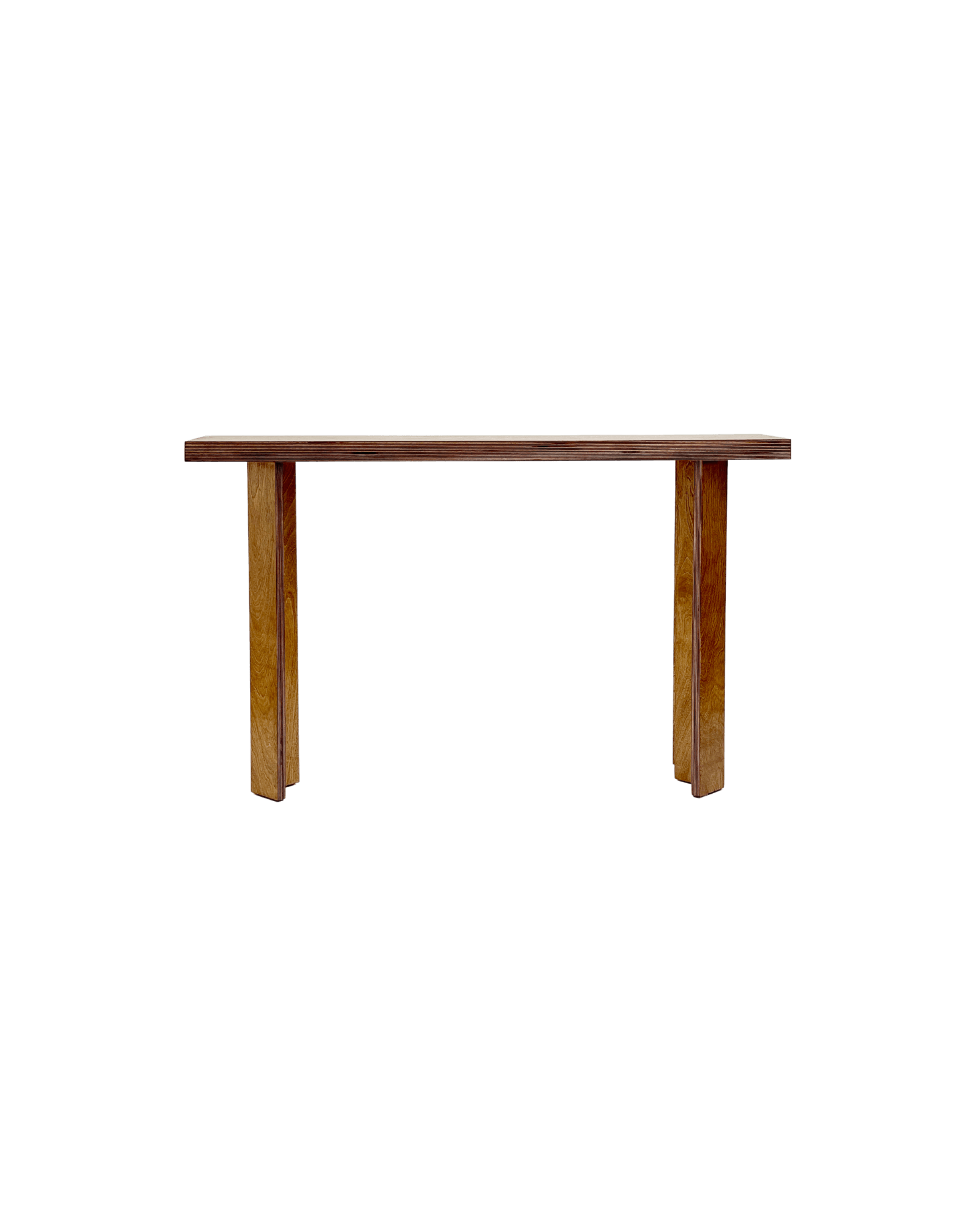 Standard Console by Goons - dark plywood console table, inset legs with contrasting layered edges