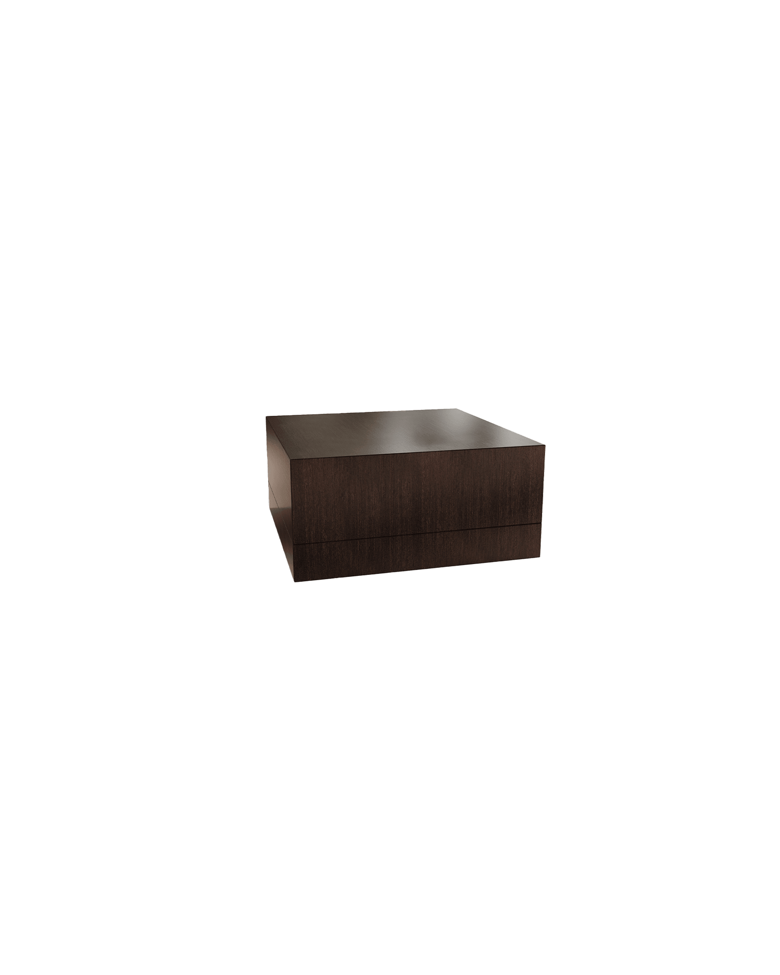 Odeon Coffee Table by De Troupe - dark solid wood, wide block form with polished top and sharp edges