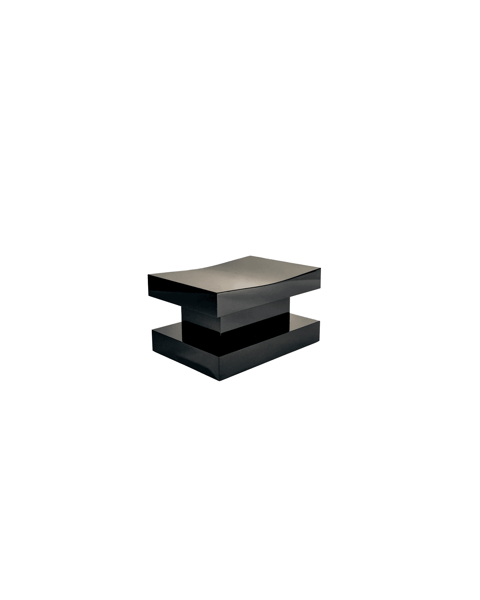 Piano Stool by De Troupe - black lacquered piece, concave top surface and layered rectangular silhouette