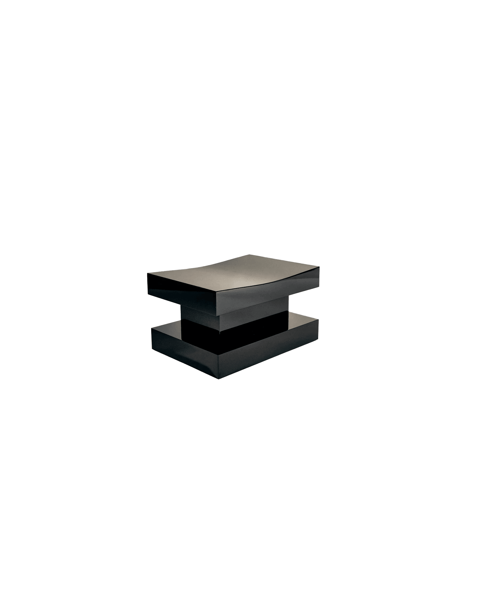Piano Stool by De Troupe - black lacquered piece, concave top surface and layered rectangular silhouette