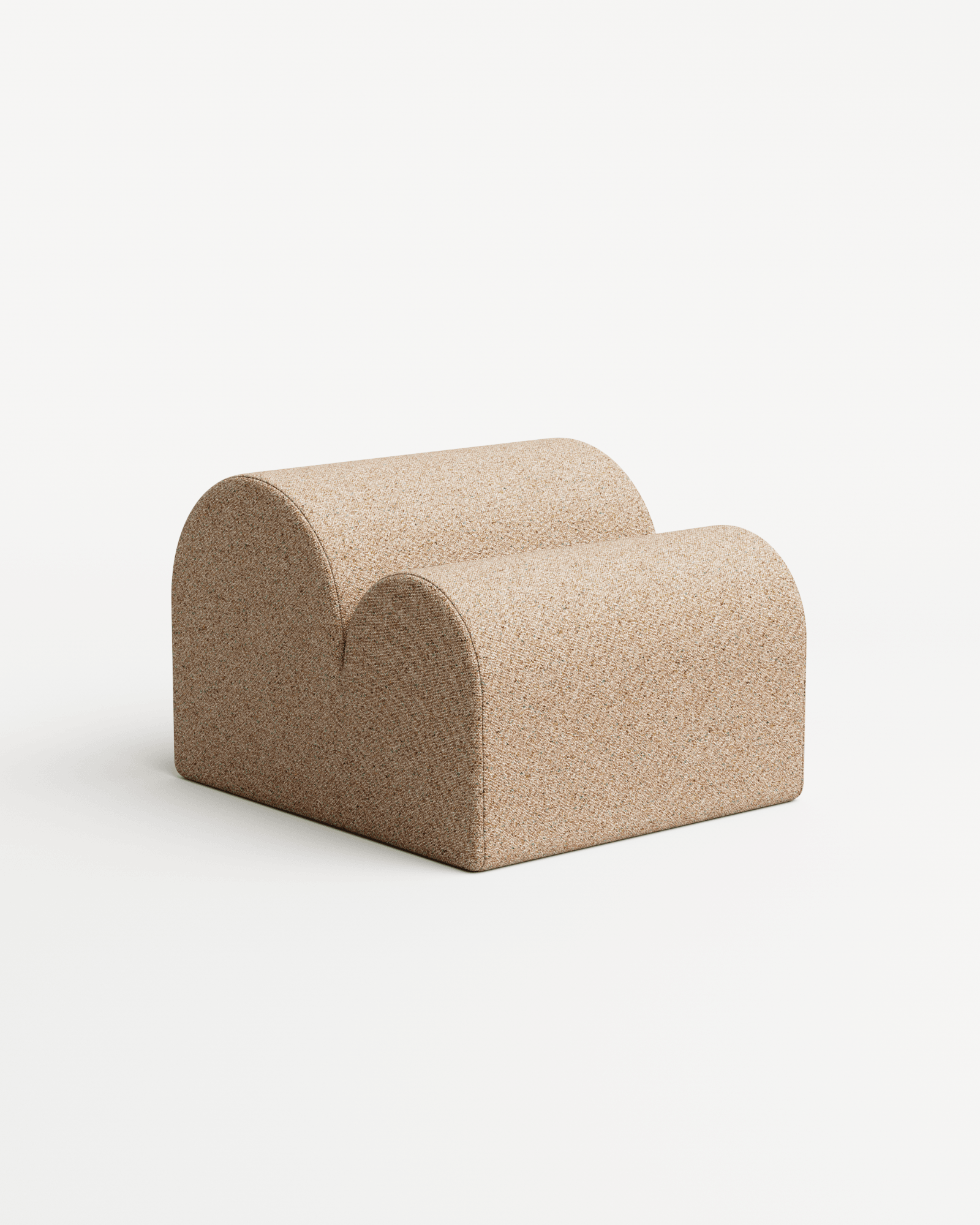International fireside chair by Bateaumagne, two rounded connected modules in speckled Pierre Frey corded wool