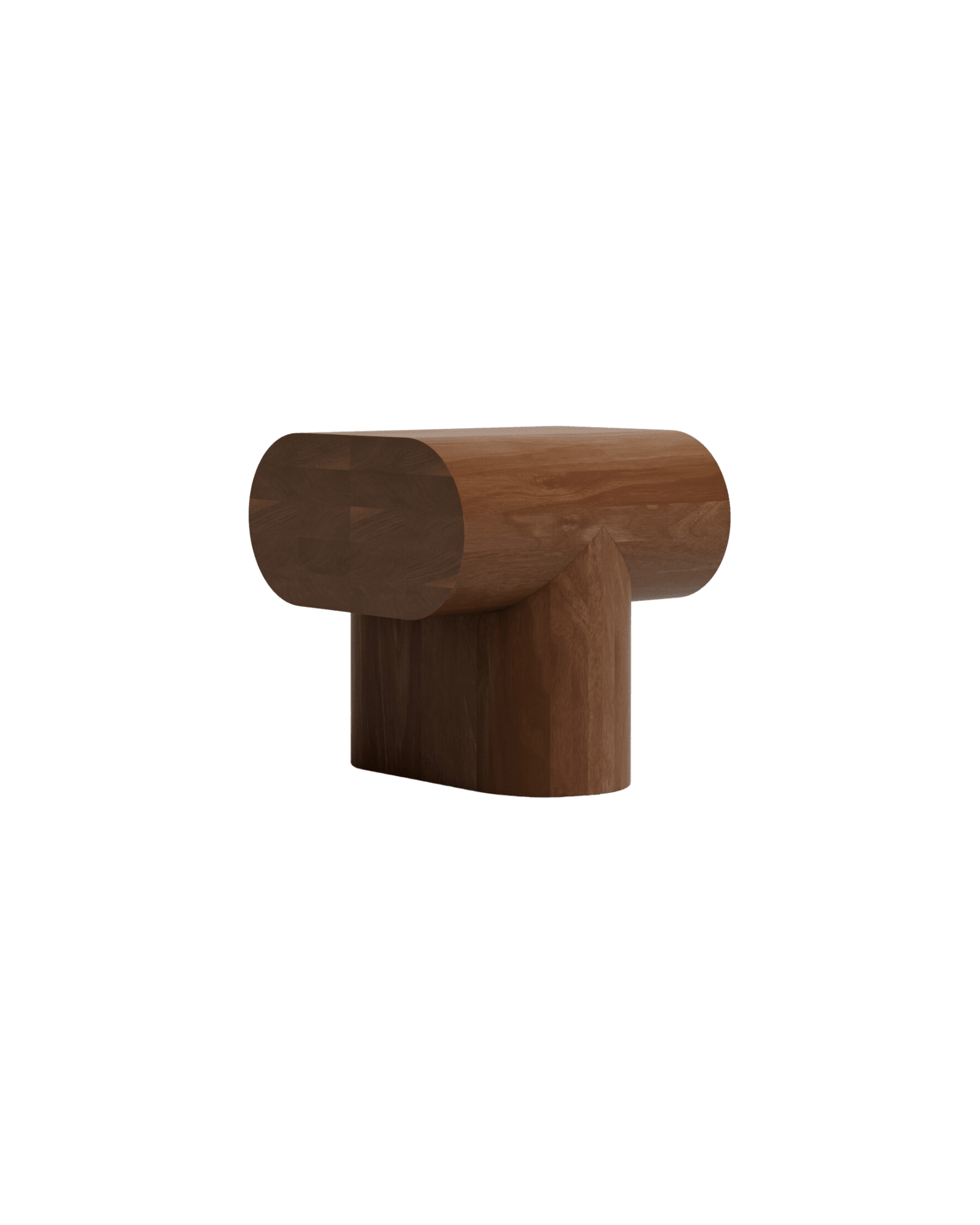 Intersecting Volume side table by Rino Claessens – solid walnut, curved intersecting volumes