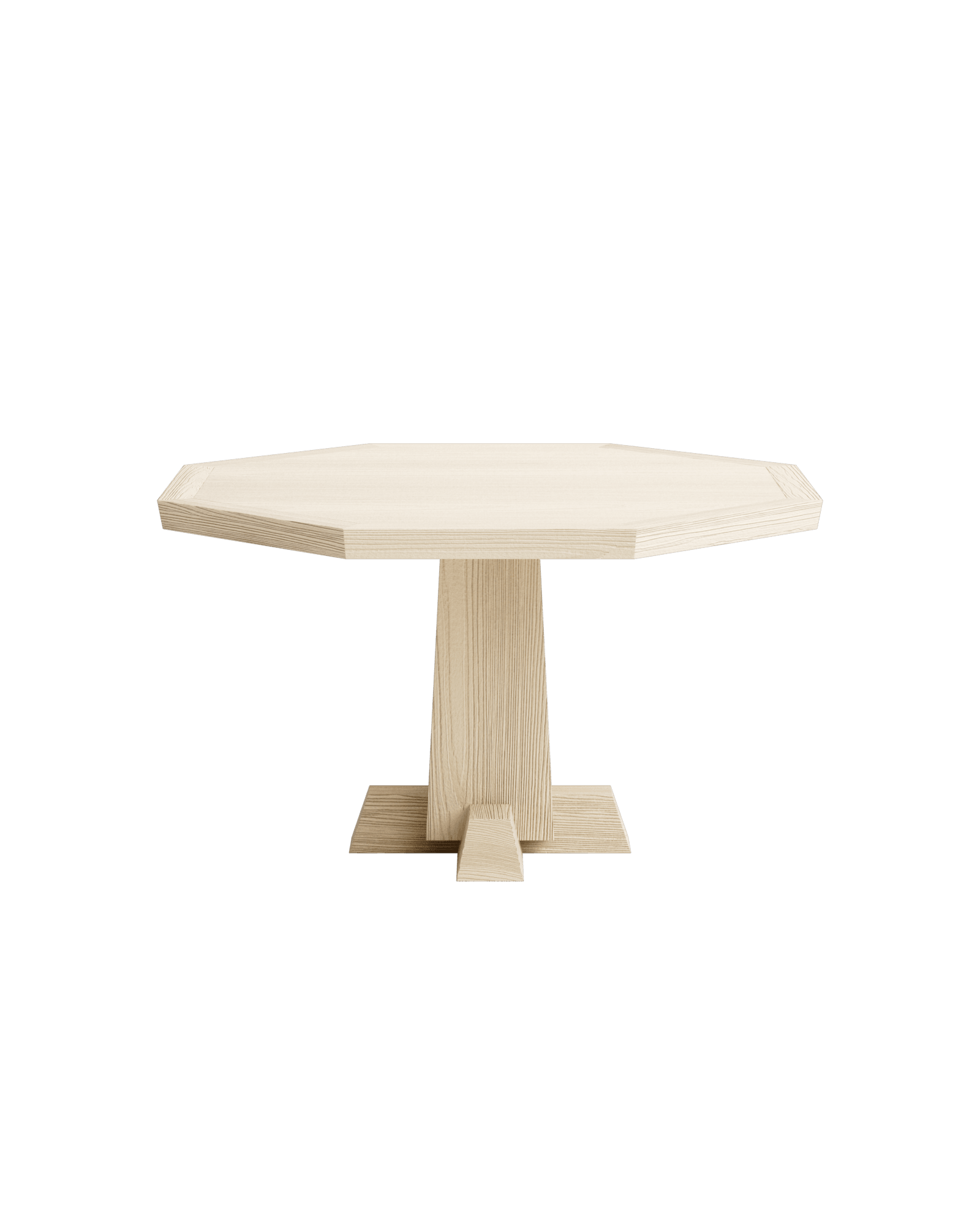 Kami 09 Dining Table by Le Cann - sandblasted pine octagonal table, tapered pedestal with cross foot