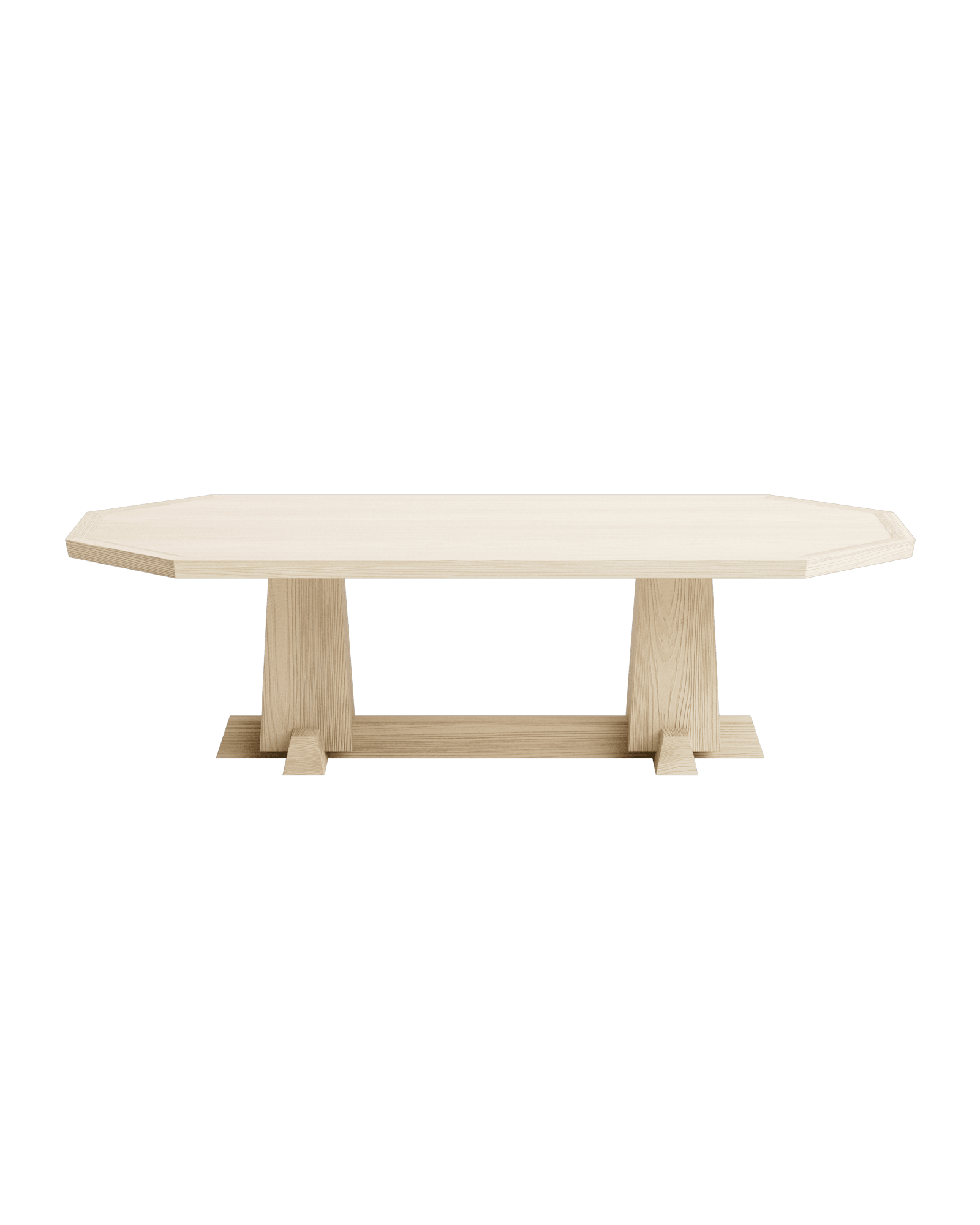 Kami 10 Dining Table by Le Cann - large octagonal sandblasted pine dining table, trestle bases with stretcher