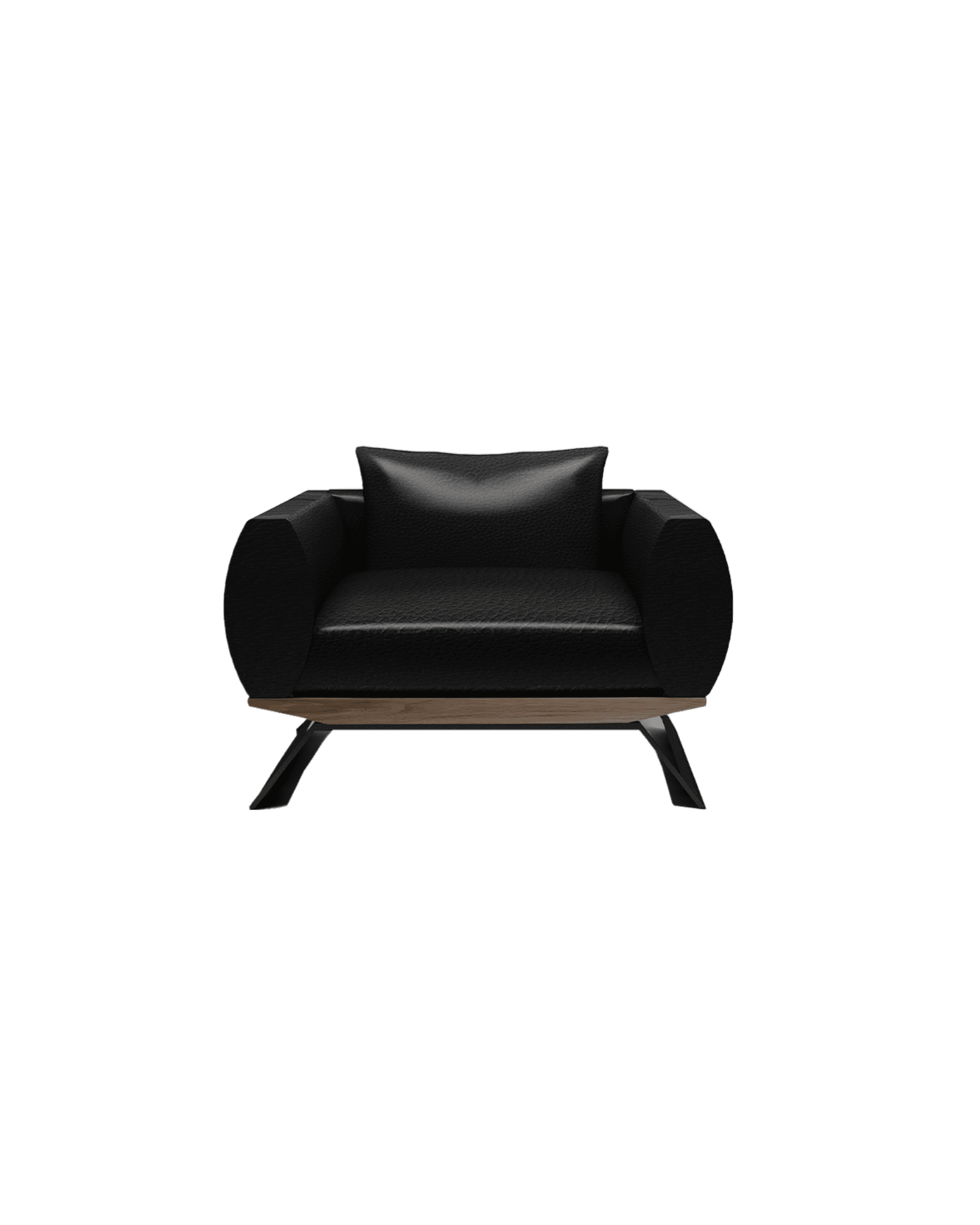 Plain Armchair in black textured leather with light wood base, Karina Sukar Collection