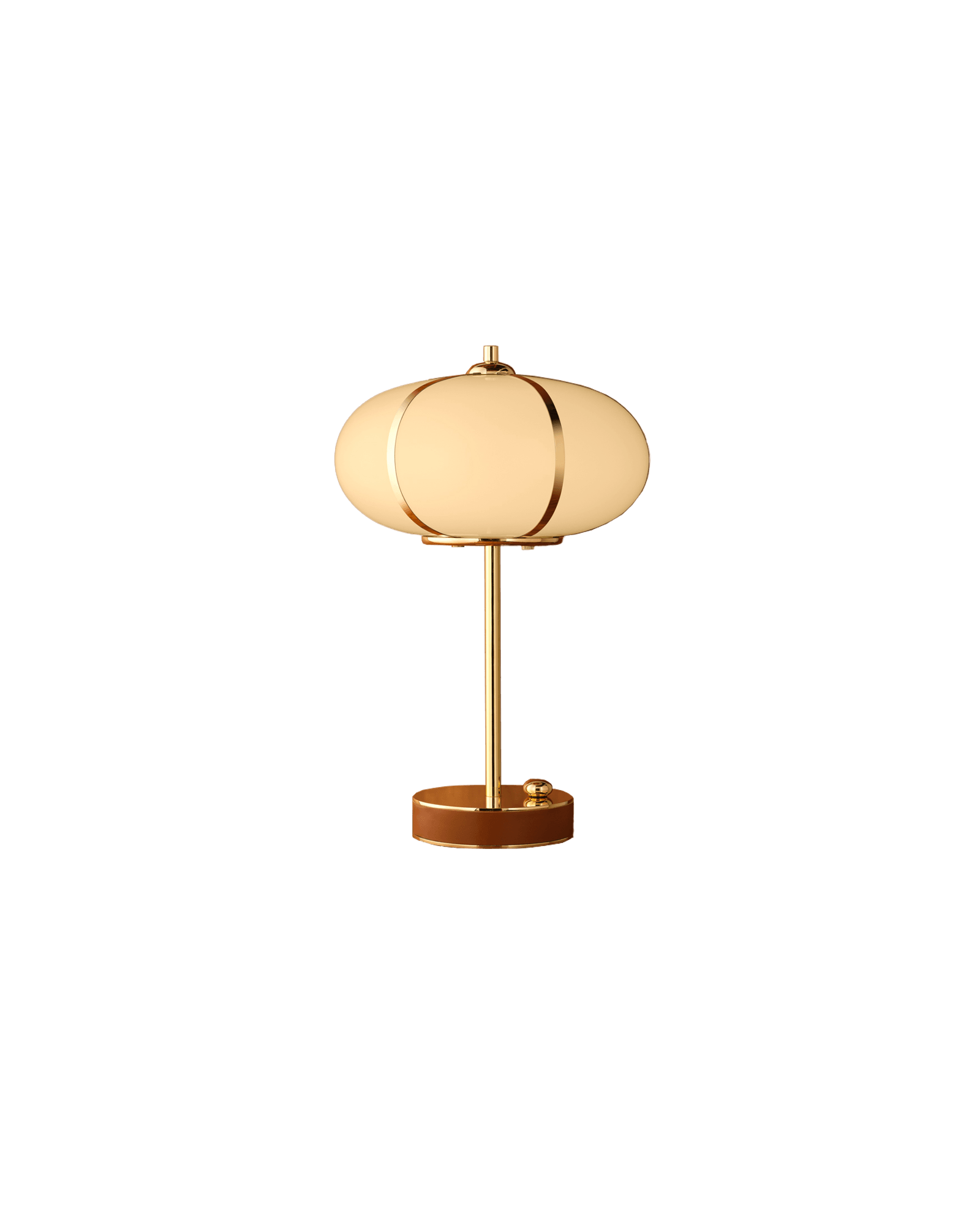 Rib Table Lamp Ellipse Large by Konekt, opal glass ellipse shade with dark bronze ribs and leather base