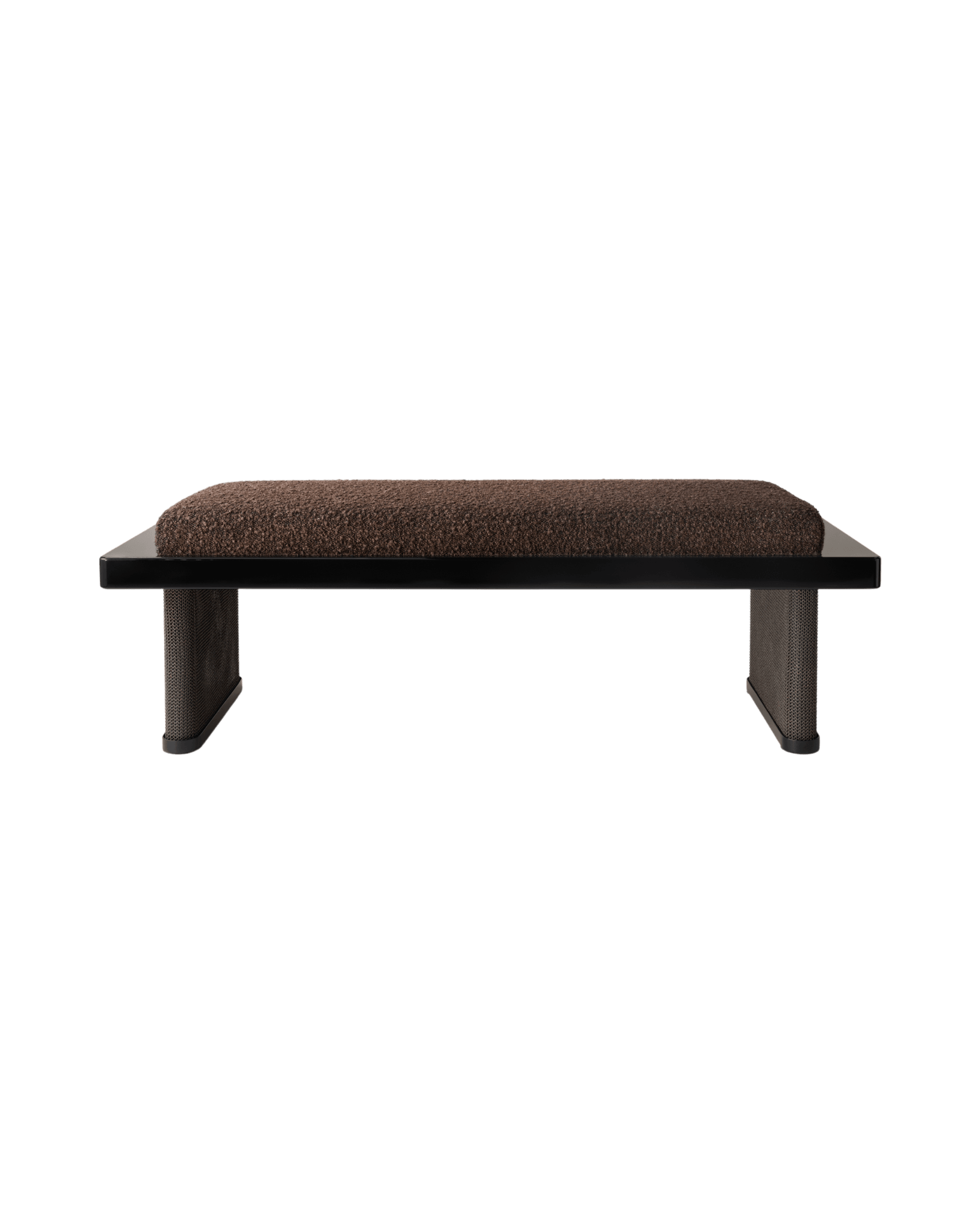 Armor Bench by Konekt – black high-gloss lacquer bench, bold architectural silhouette