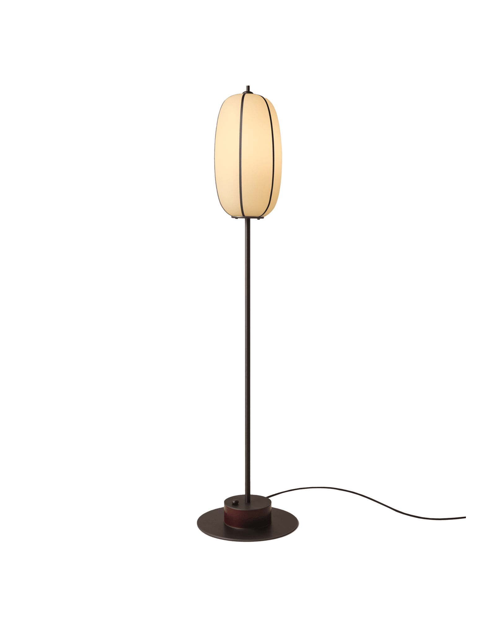 Rib Floor Lamp Capsule by Konekt, capsule-shaped opal glass shade with dark bronze ribbed frame
