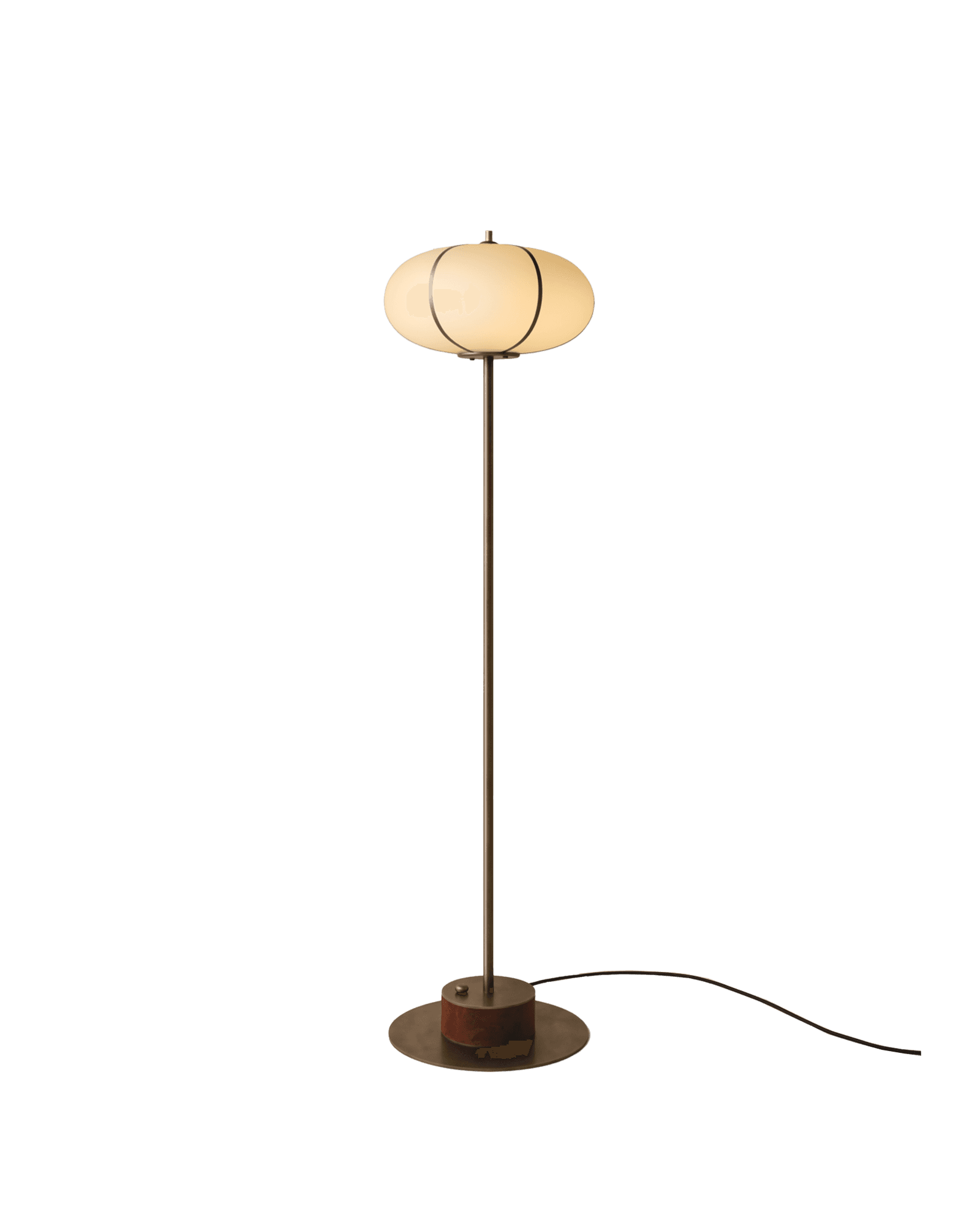 Rib Floor Lamp Ellipse by Konekt - opal glass ellipse shade and dark bronze ribbed frame, floor lamp