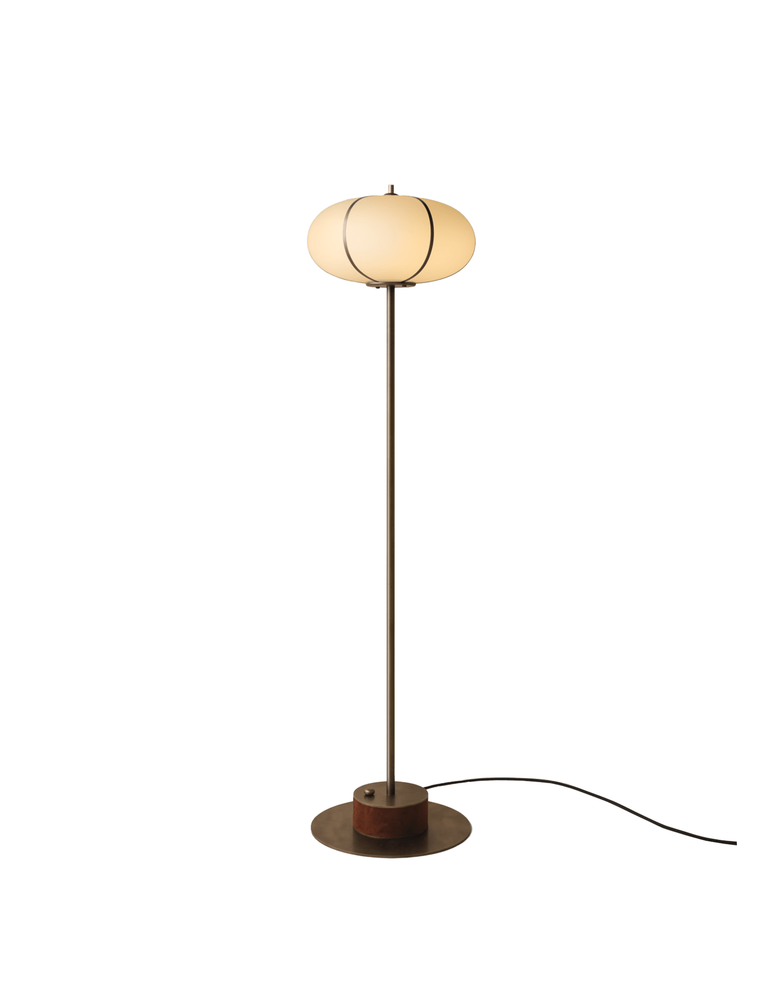 Rib Floor Lamp Ellipse by Konekt - opal glass ellipse shade and dark bronze ribbed frame, floor lamp