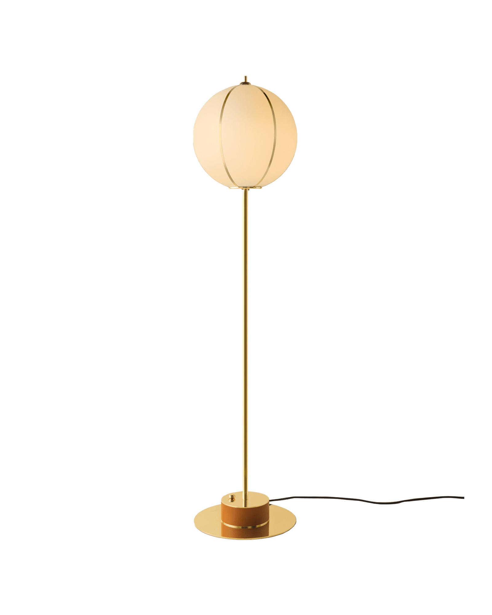 Rib Floor Lamp Sphere by Konekt, opal glass sphere shade with dark bronze ribbed frame, standing floor lamp