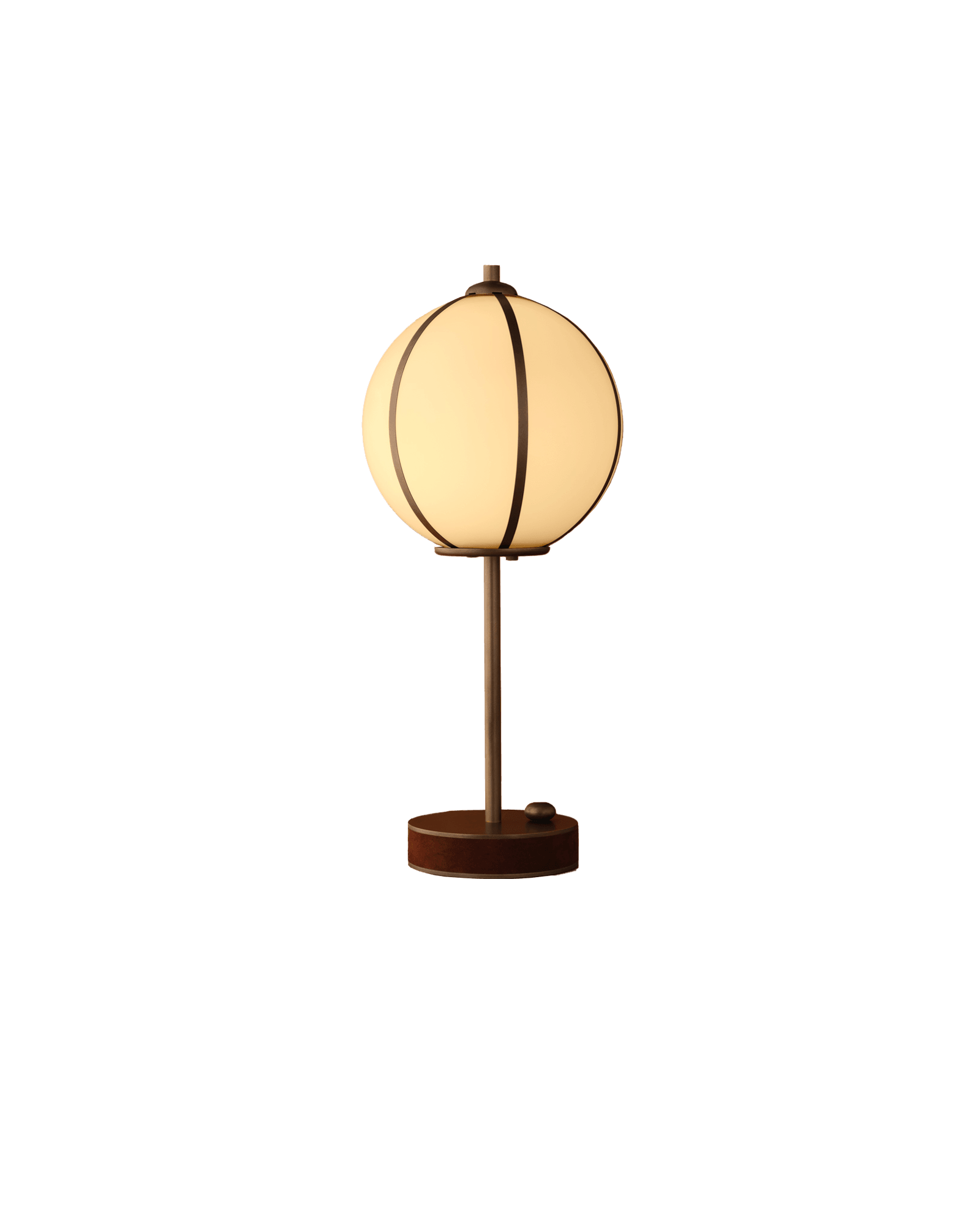 Rib Table Lamp Sphere Medium by Konekt – opal glass sphere with bronze ribs, textile and bronze base