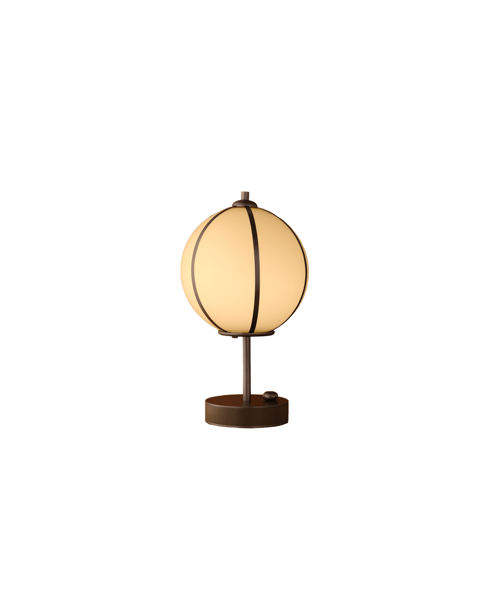 Rib Table Lamp Sphere Small by Konekt - opal glass globe with dark bronze ribbed bands, flat bronze base