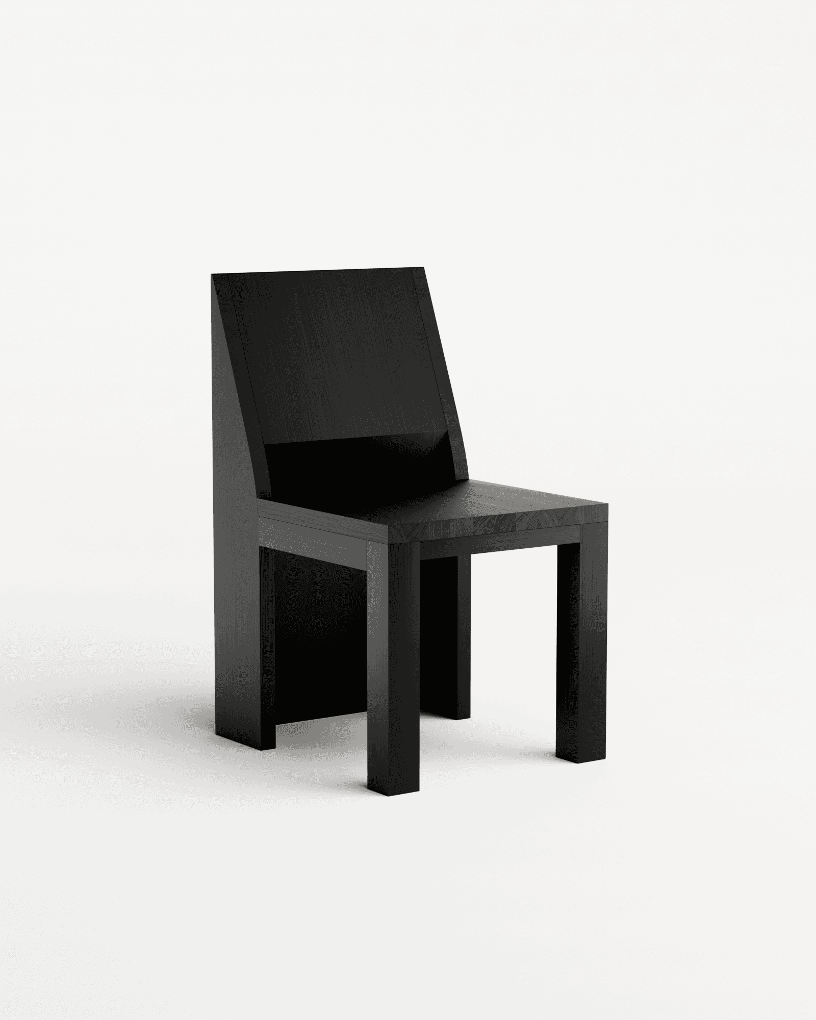 Kursi Chair Painted by Sizar Alexis - black pine chair, slanted backrest with horizontal cutout, block-like legs