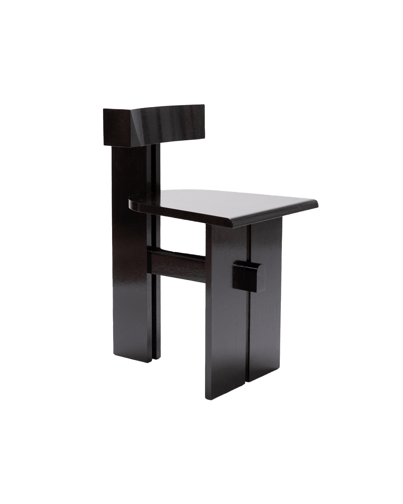 Chaise n°4 by L'Établissement, dark brown solid wood chair with panel legs and cantilevered backrest