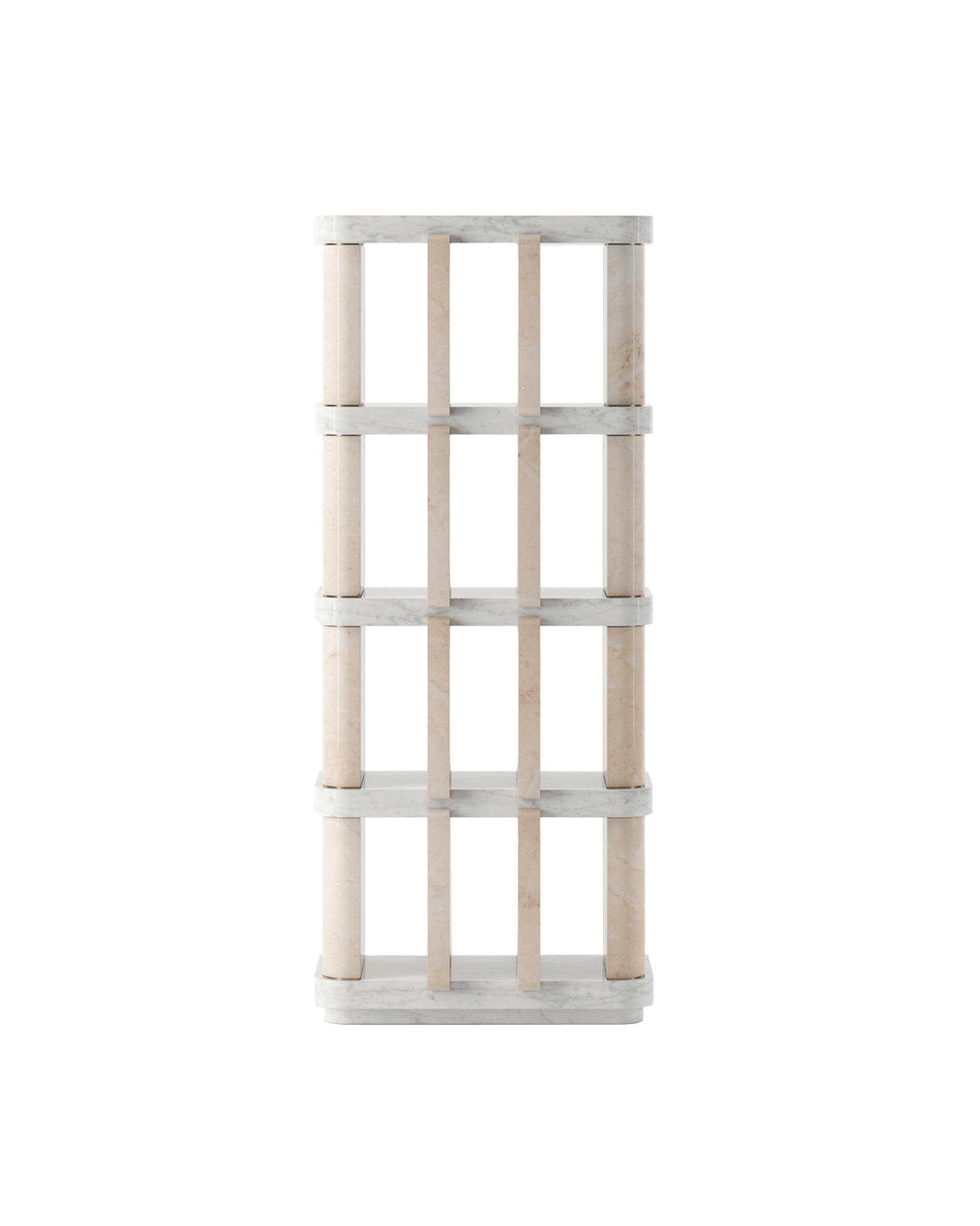 Barboure Unit in two-tone white and beige marble by Lemon Furniture, open grid shelving structure