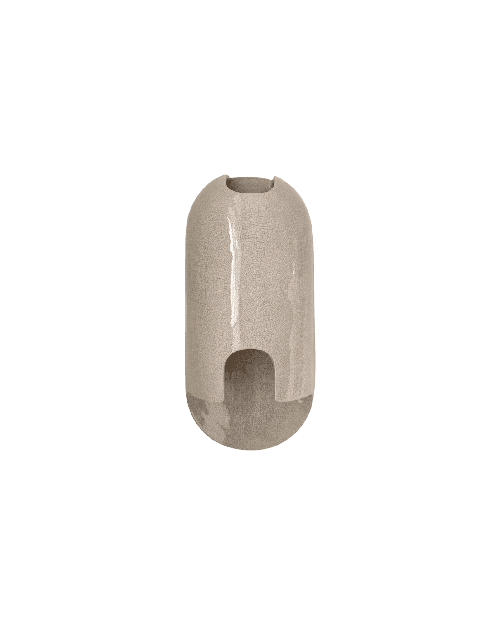 Objet 6 Cracked Enamel by Hiromi – ceramic capsule, pale crackle glaze top and raw grey chamotte base