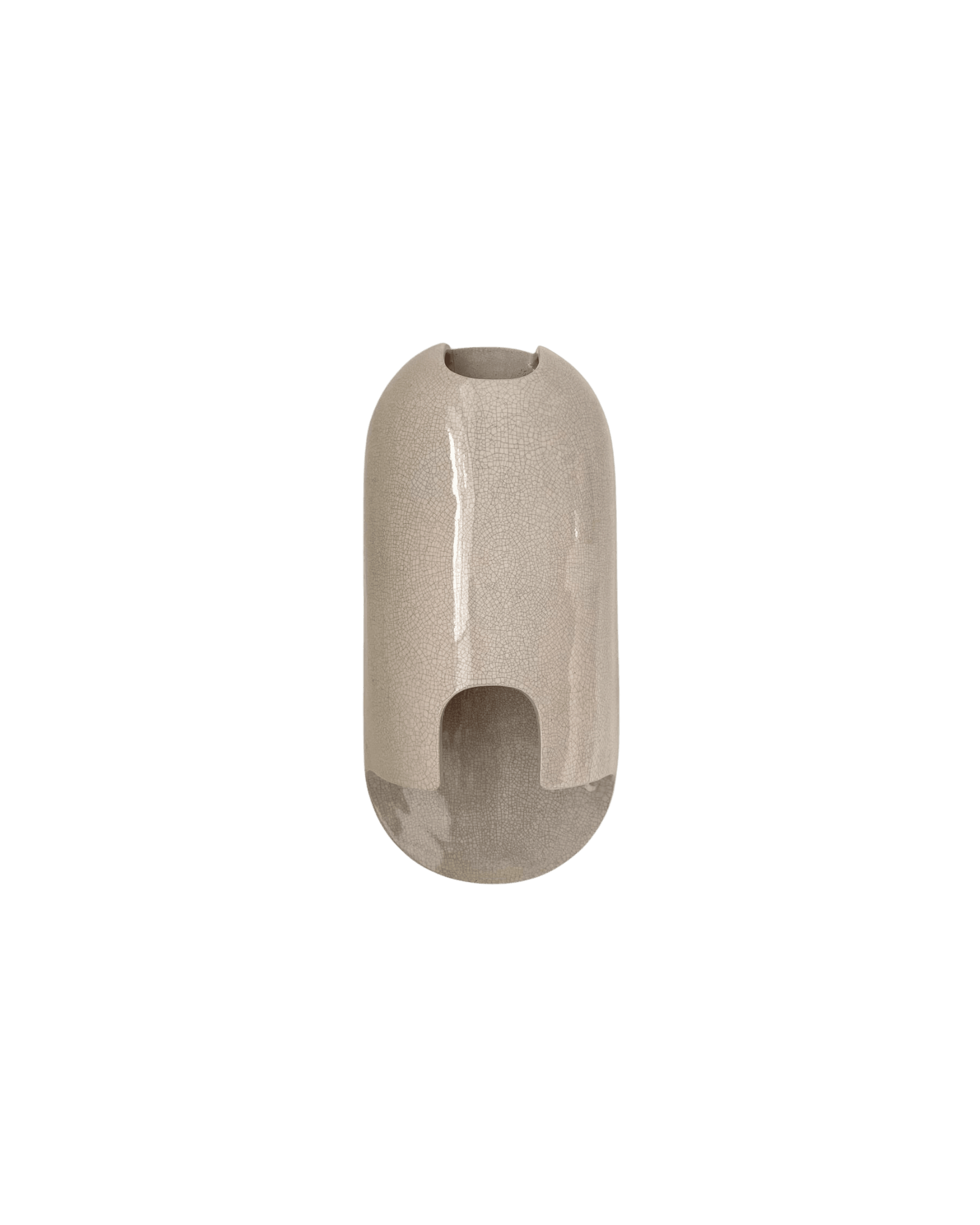 Objet 6 Cracked Enamel by Hiromi – ceramic capsule, pale crackle glaze top and raw grey chamotte base