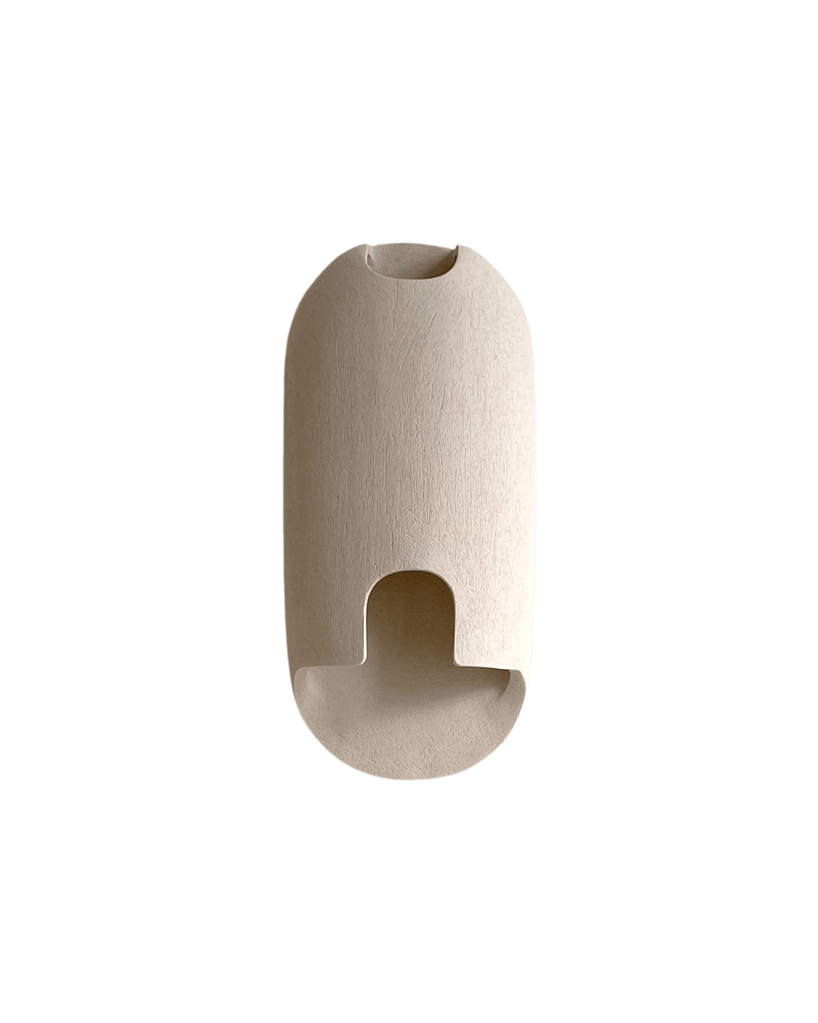 Objet 6 L by Hiromi – oval chamotte earthenware lamp with arched base cut-out, sculptural off-white form