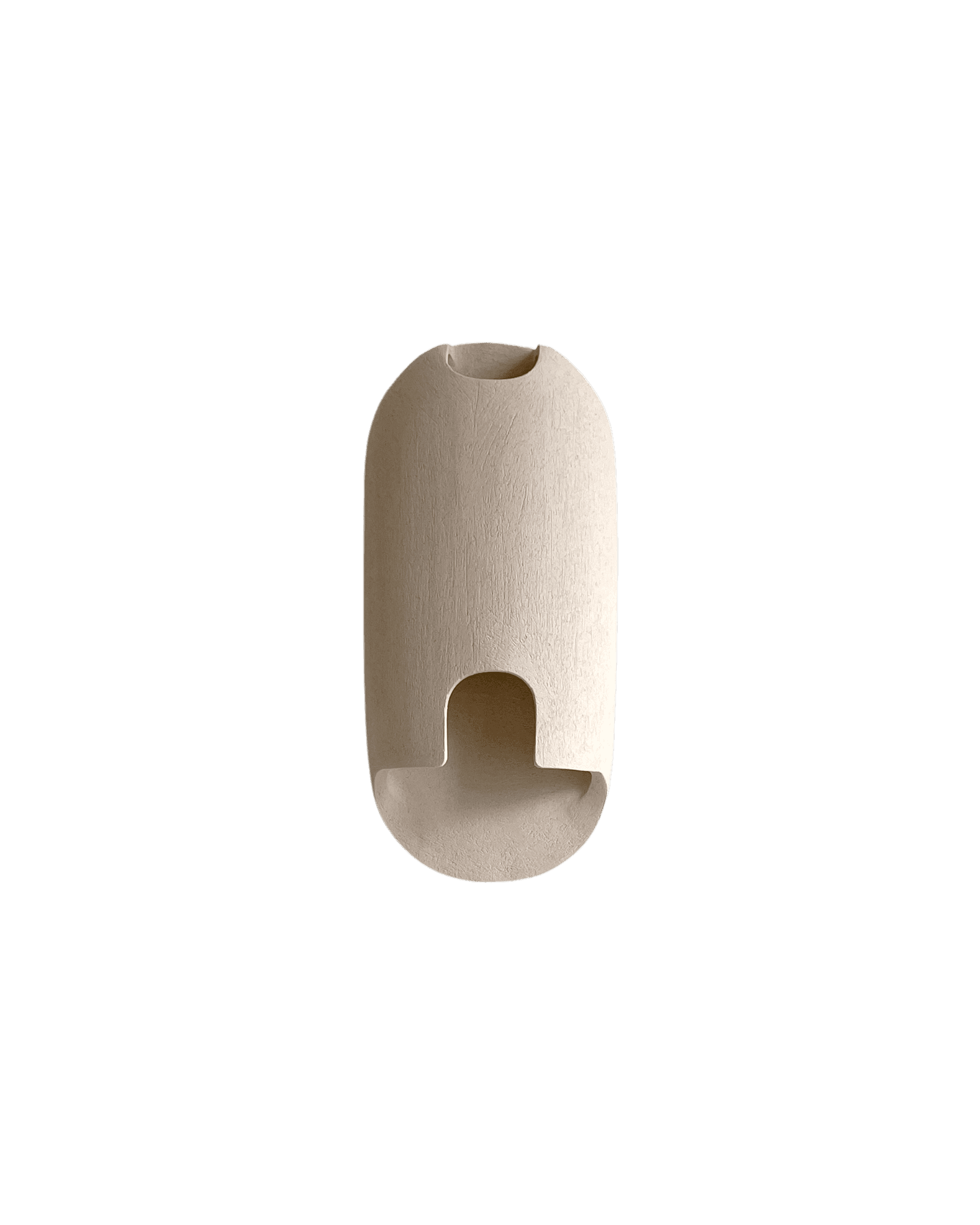 Objet 6 M by Hiromi – chamotte earthenware lamp with semi-circular base cut-out, pale textured body