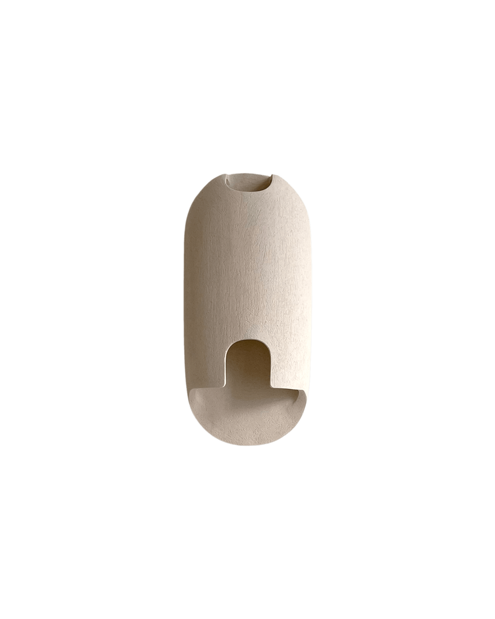 Objet 6 M by Hiromi – chamotte earthenware lamp with semi-circular base cut-out, pale textured body