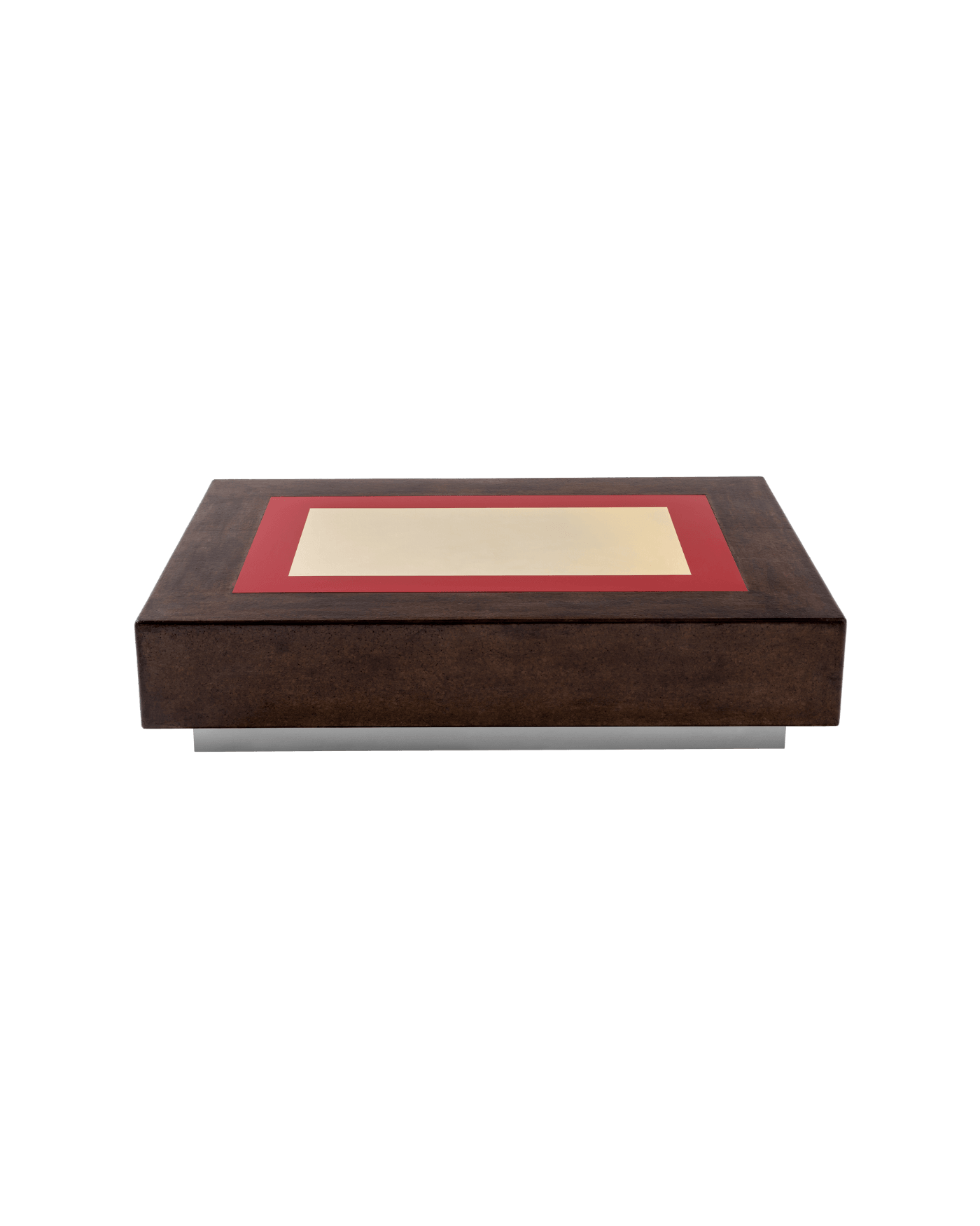 X403MM coffee table by Emiliano Salci for Dimoremilano, cork-clad body, gold-plated inserts on silver aluminum base