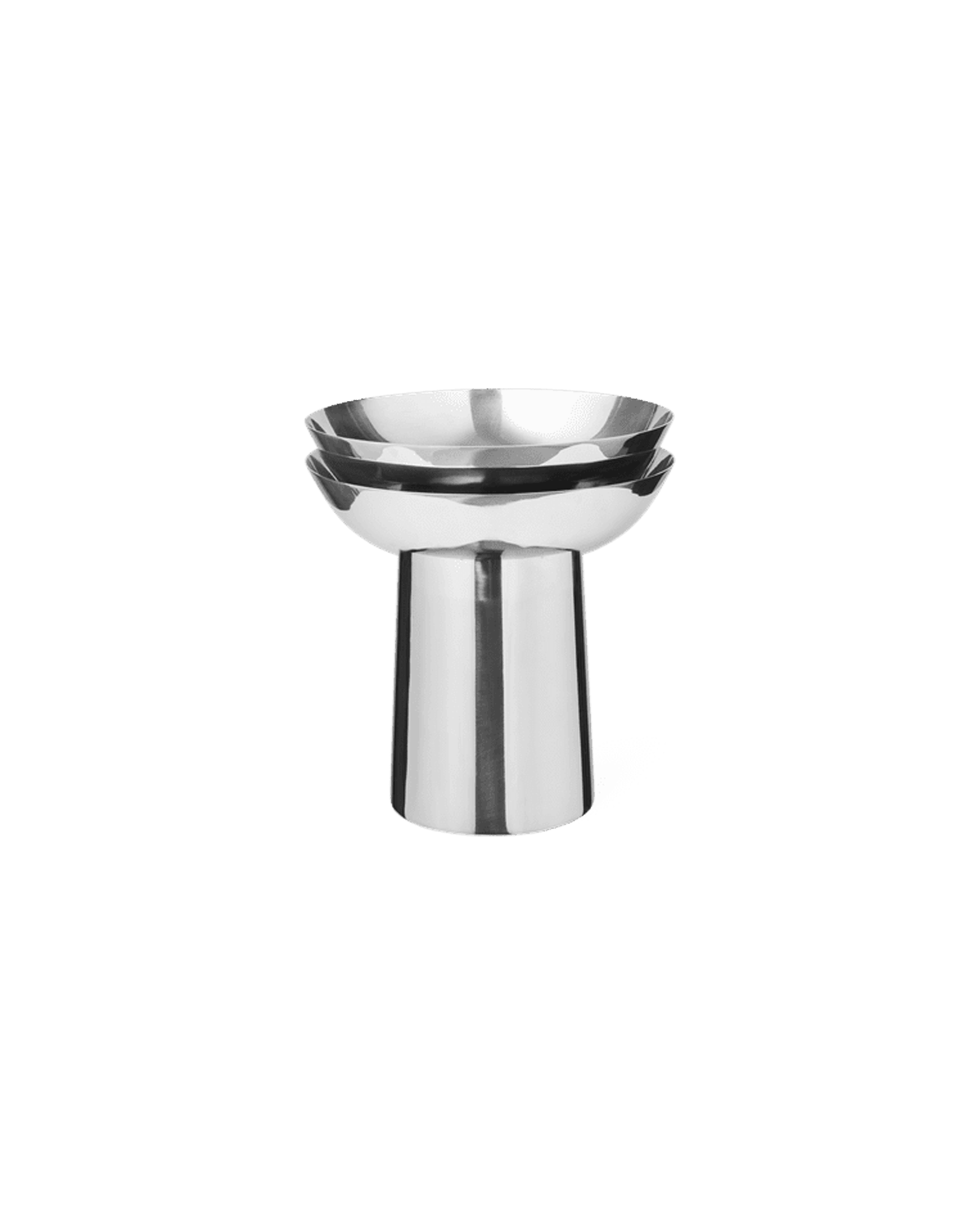 Fountain Vase 02 by Louise Roe - polished chrome vase, stacked double-bowl on tapered cylinder