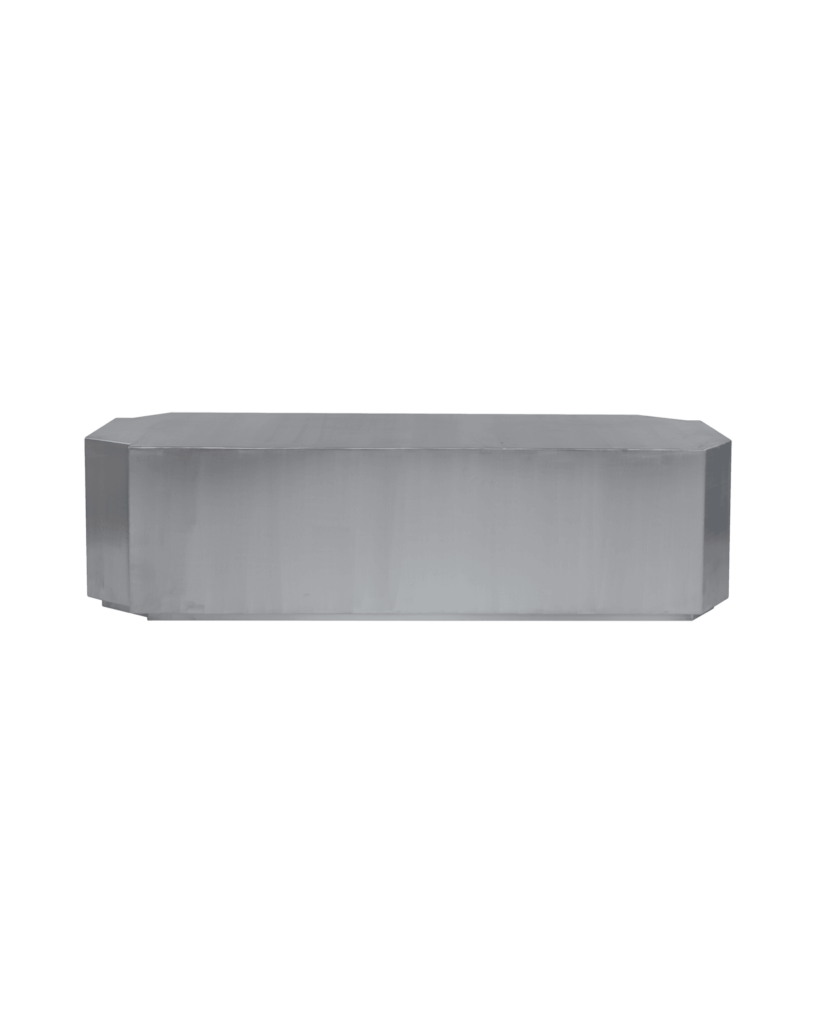 Funki Bench by Louise Roe - brushed aluminium bench, elongated with chamfered octagonal ends