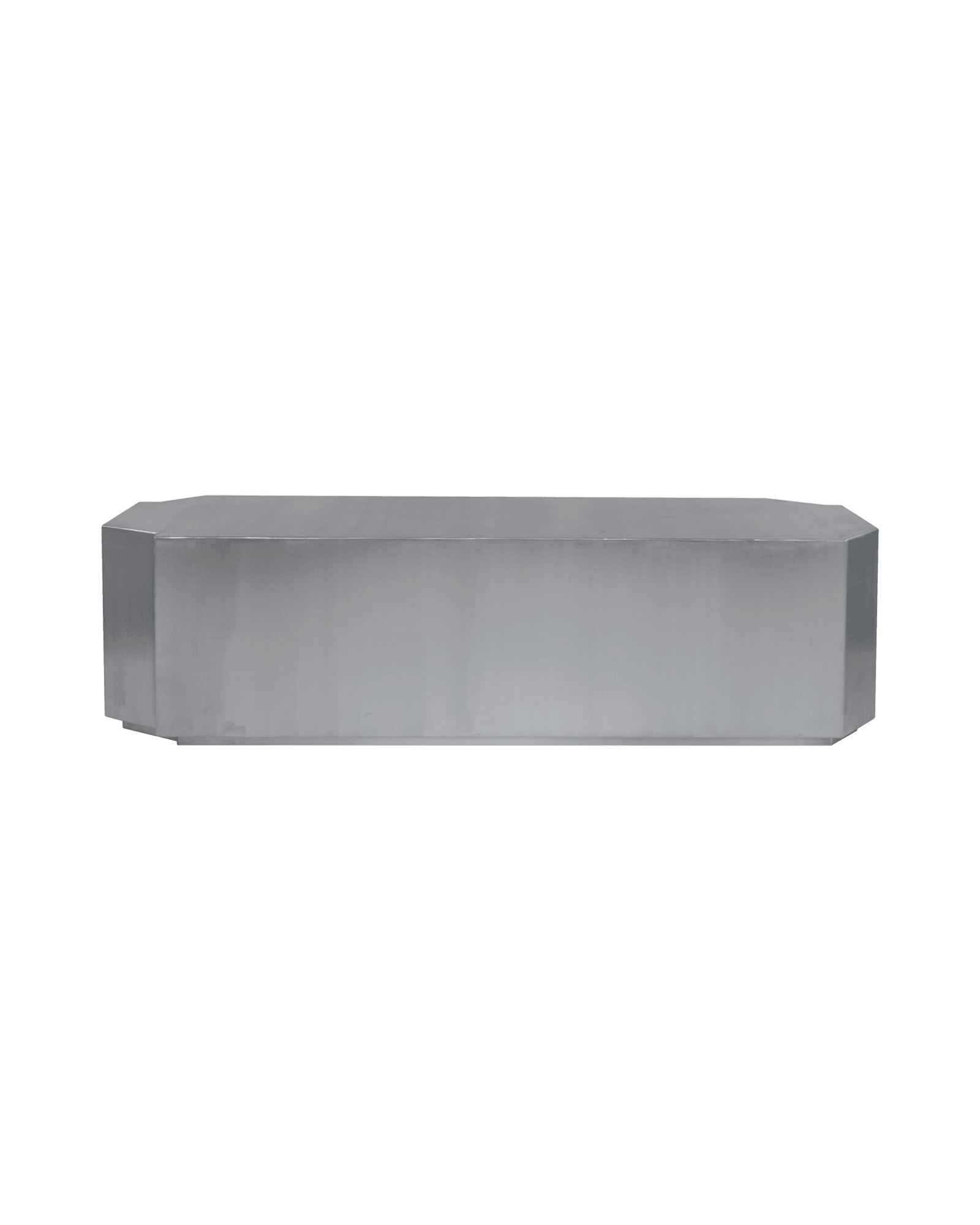 Funki Bench by Louise Roe - brushed aluminium bench, elongated with chamfered octagonal ends
