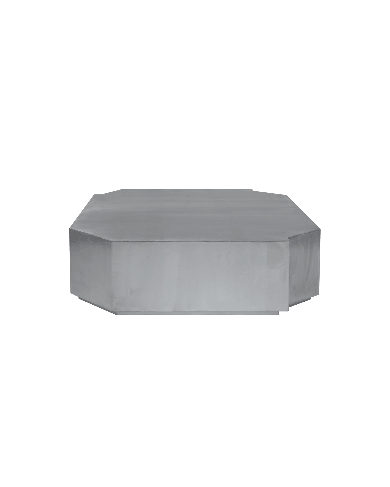 Funki Lounge Table Square by Louise Roe - brushed aluminium, wide octagonal form, silver-grey